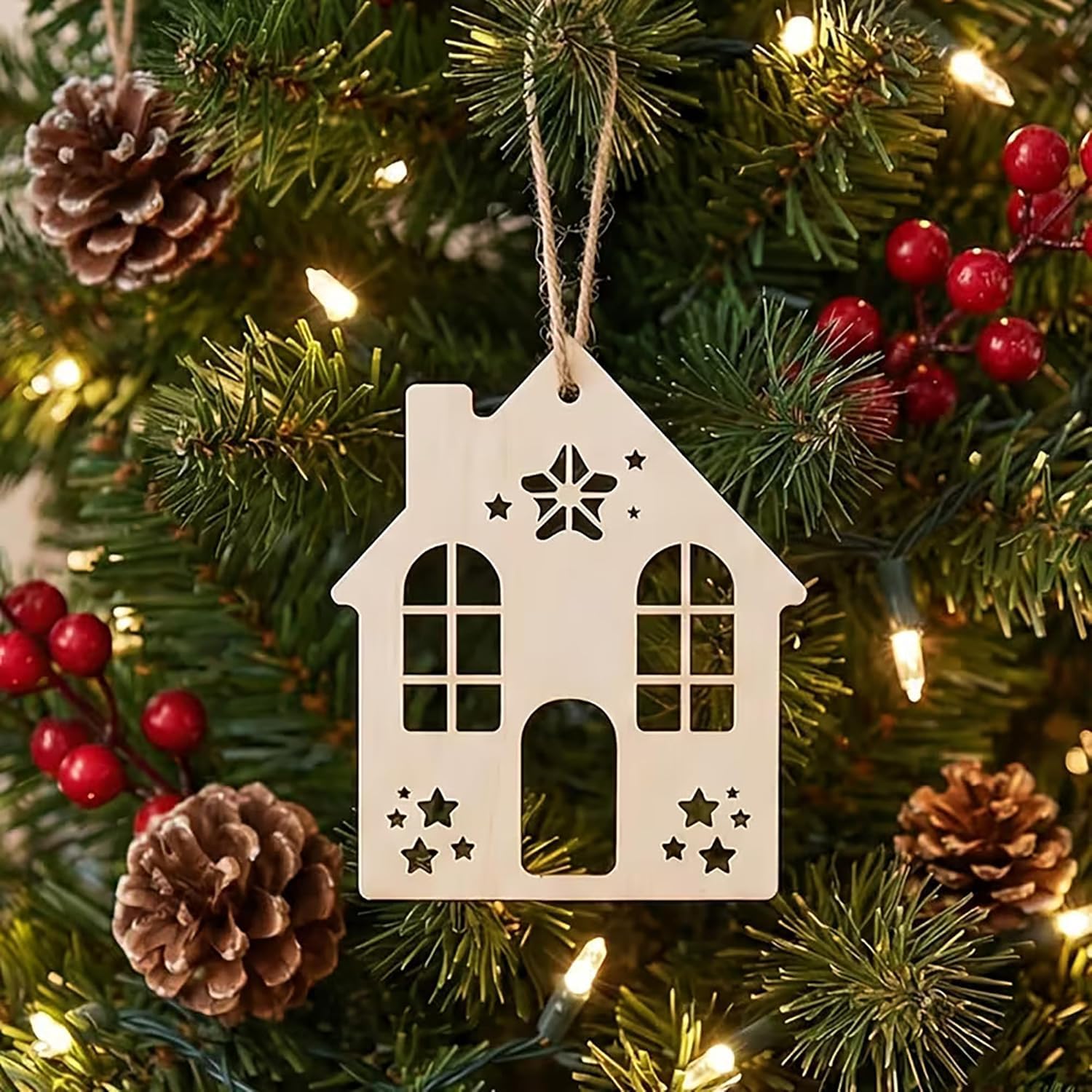 12 Pcs House Shape MDF Wooden Cutouts for DIY Art & Craft | Hanging Base | Mini Wooden Craft Shapes