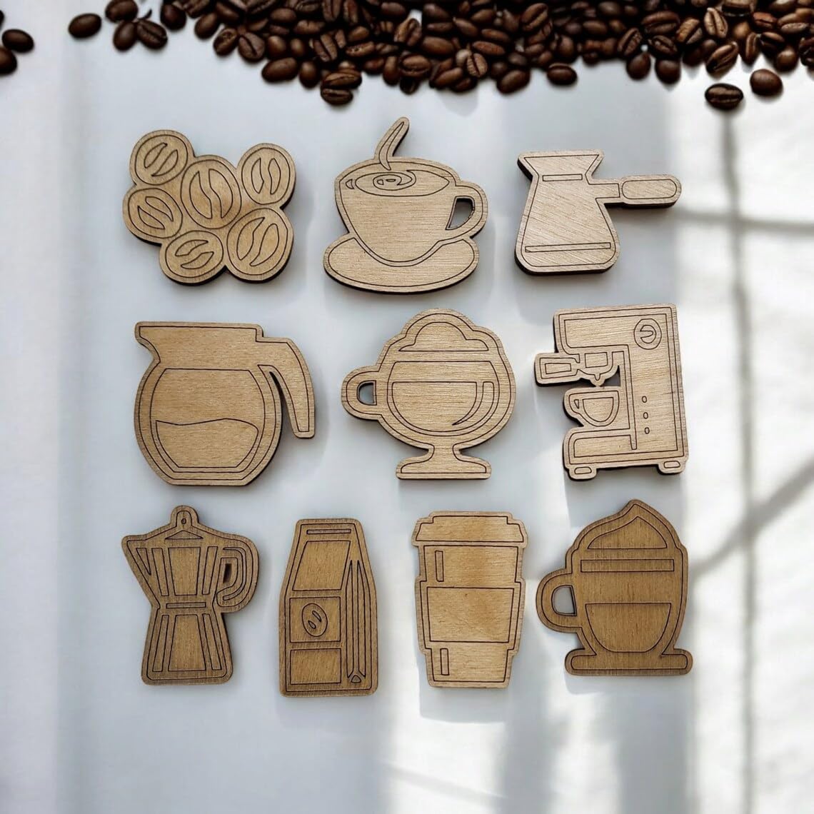 Wooden Coffee Fridge Magnets – Set of 10 Decorative Refrigerator for Kitchen