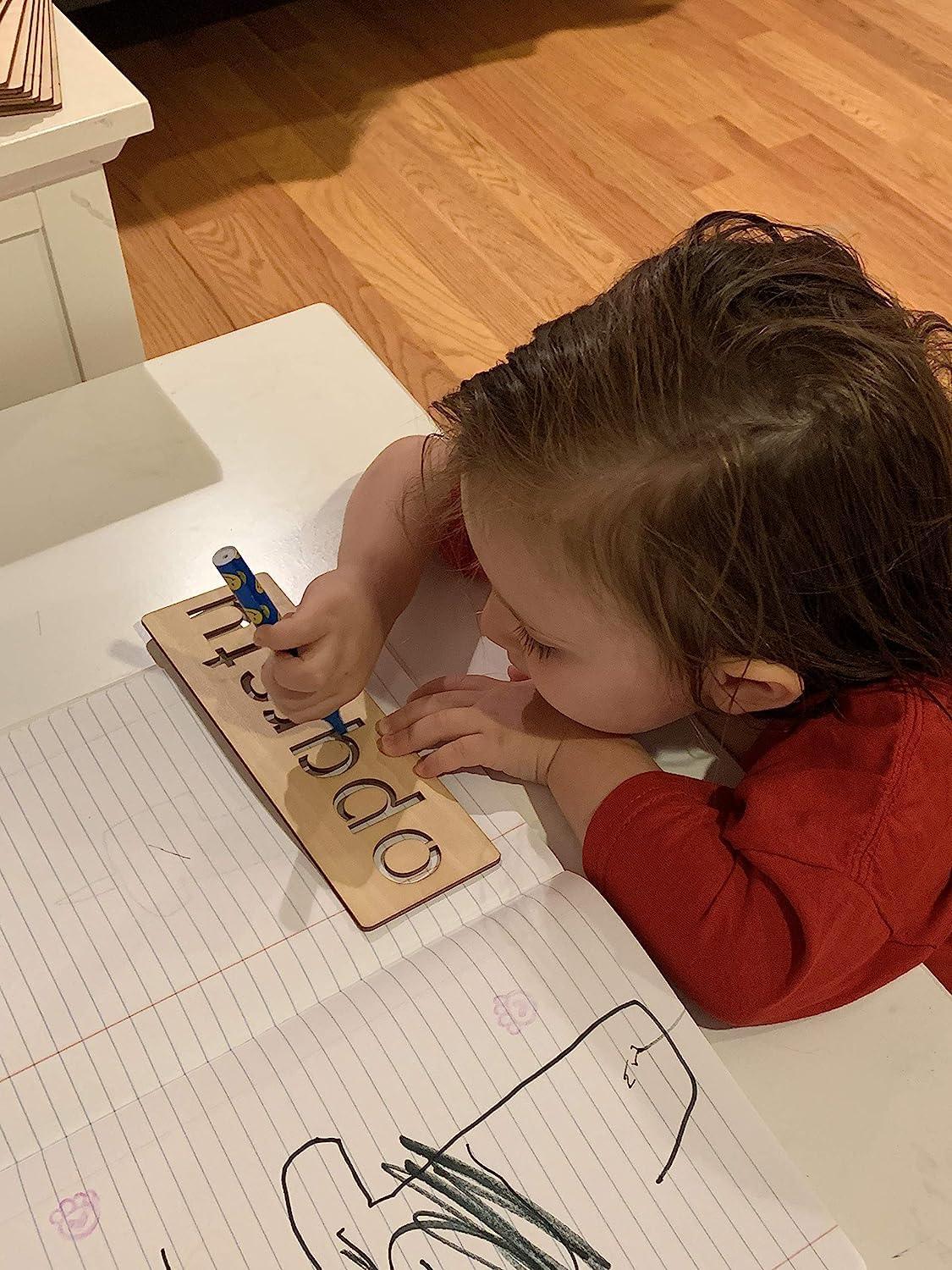 Haoser Educational Wood Handwriting Stencil Set | Easy-to-Use Handwriting for Kids & Preschoolers | Montessori Letters Stencils for More Convenient Handling & Tracing - Haoser