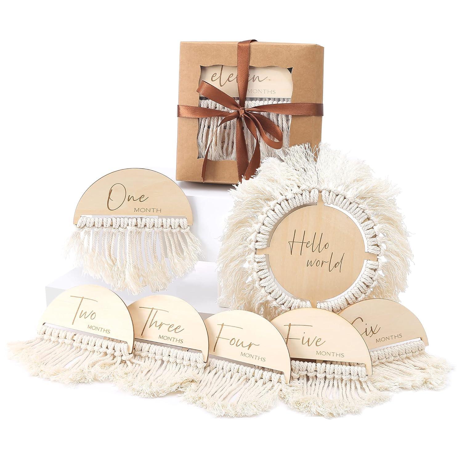 Haoser Boho 13Pcs Baby Photo Shoot Props Milestone Cards with Tassel