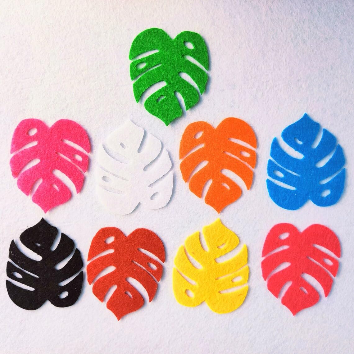 Pack of 10 Die Cut Felt Leaves – Tropical Monstera Felt Leaf Cutouts for Sewing