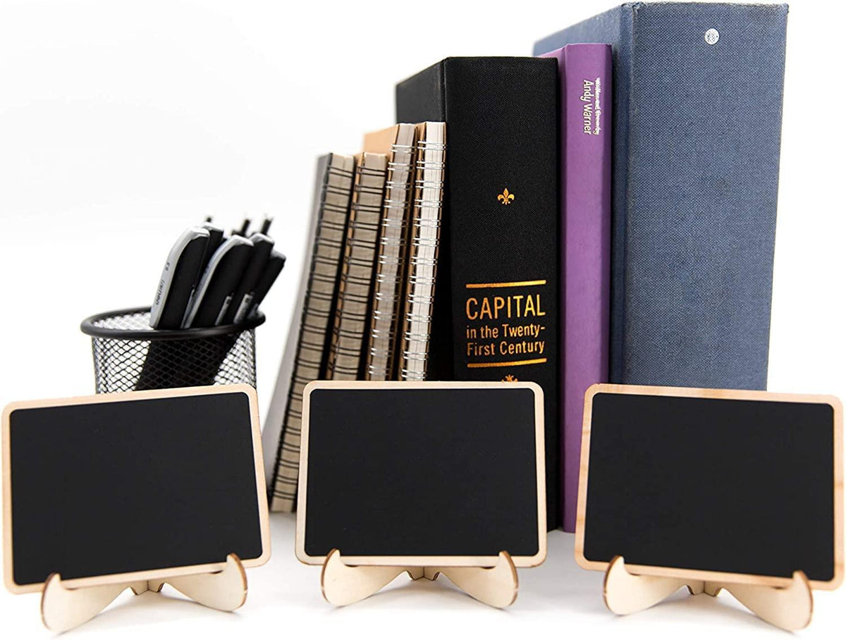Haoser 10 Pack Mini Chalkboards Signs with Easel Stand, Small Rectangle Chalkboards Blackboard, Wood Place Cards for Weddings, Birthday Parties, Message Board Signs and Event Decoration - Haoser