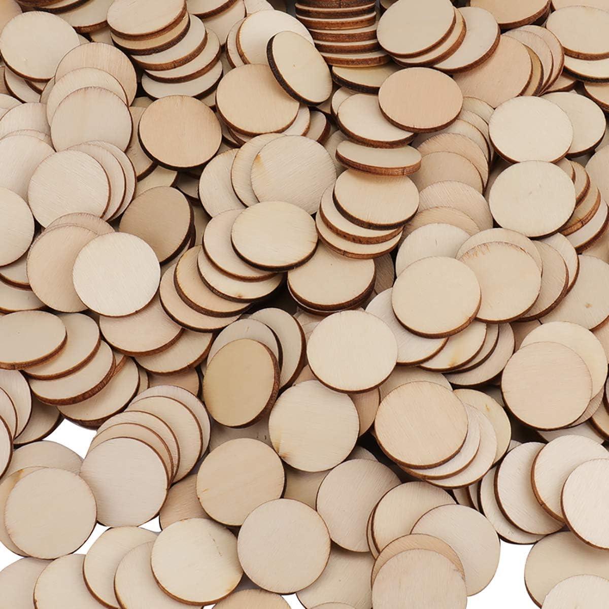Haoser 100 Pieces 1 Inch Unfinished Wood Craft Circle Cutouts Round Natural Wooden Disc Circles Slices for DIY Crafts and Decoration - Haoser