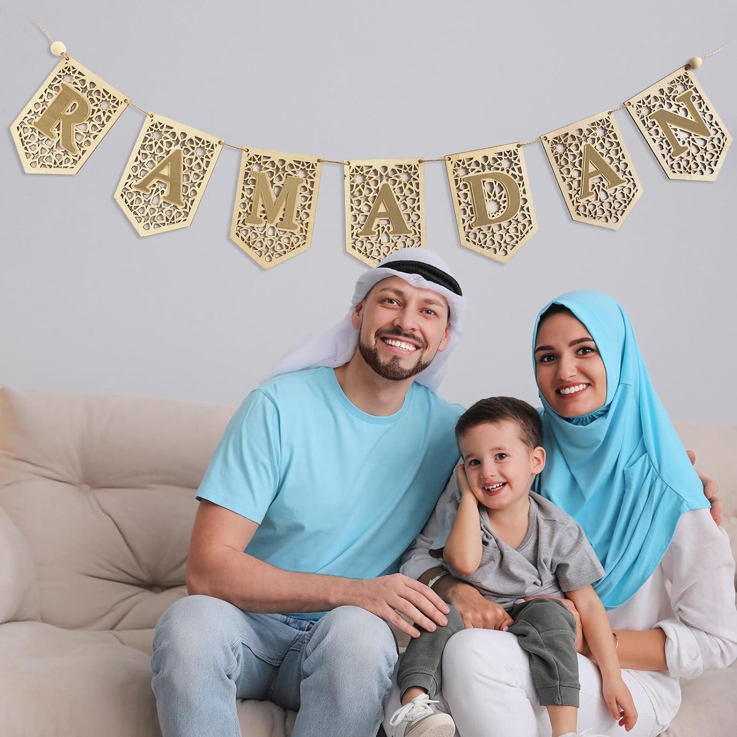 Haoser Ramadan Banner Decorations for Home 2024 Eid Mubarak Wooden Sign Ramadan/Eid Banner, Islamic Decor, Eid Mubark Decorations for Home,Islamic Muslim Mosque Door Fireplace Decor Ramadan Gifts - Haoser