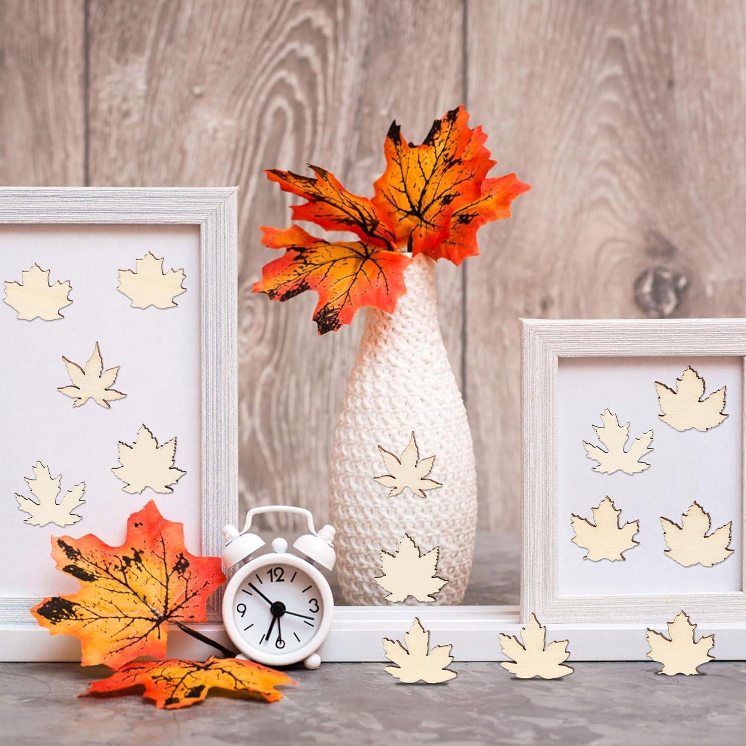 Haoser Wooden Maple Leaf Slice Maple Leaf Wood Pieces Mini Wooden Maple Leaf Cutout Unfinished Blank for Thanksgiving Fall DIY Decoration 1.2 Inch 80 Pieces - Haoser