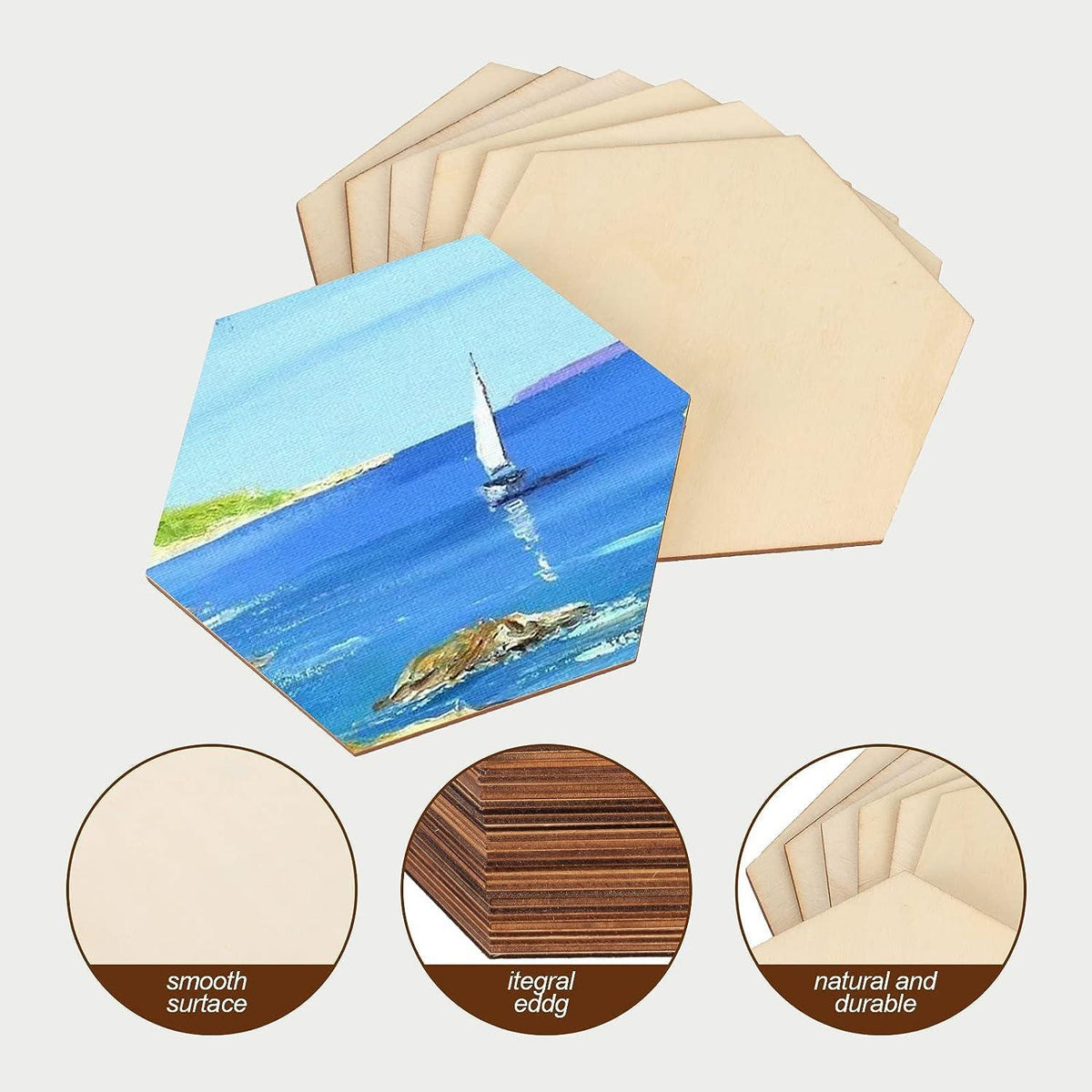 Haoser Hexagon MDF Pine Wood 2 inch -2.5 mm Thick Wood Hexagons for Crafts, Unfinished Wooden Hexagon Cutouts, Hexagon Wood Slices Board for Resin Art, Mandala Art, Pyrography, Painting - Haoser