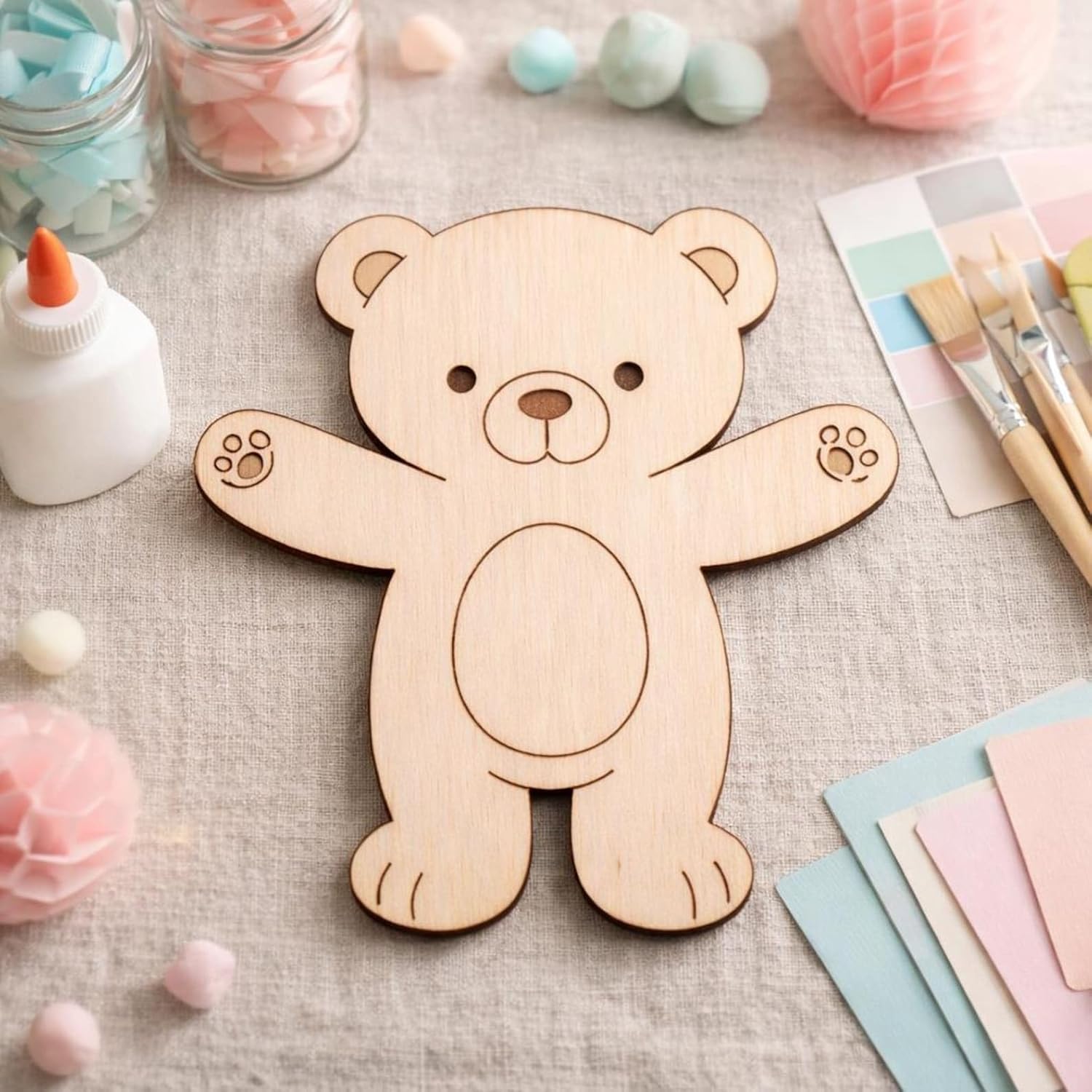 0 Pcs Teddy Bear Wooden Craft Blanks | 4 Inch MDF Teddy Bear Cutouts | DIY Baby Shower Crafts