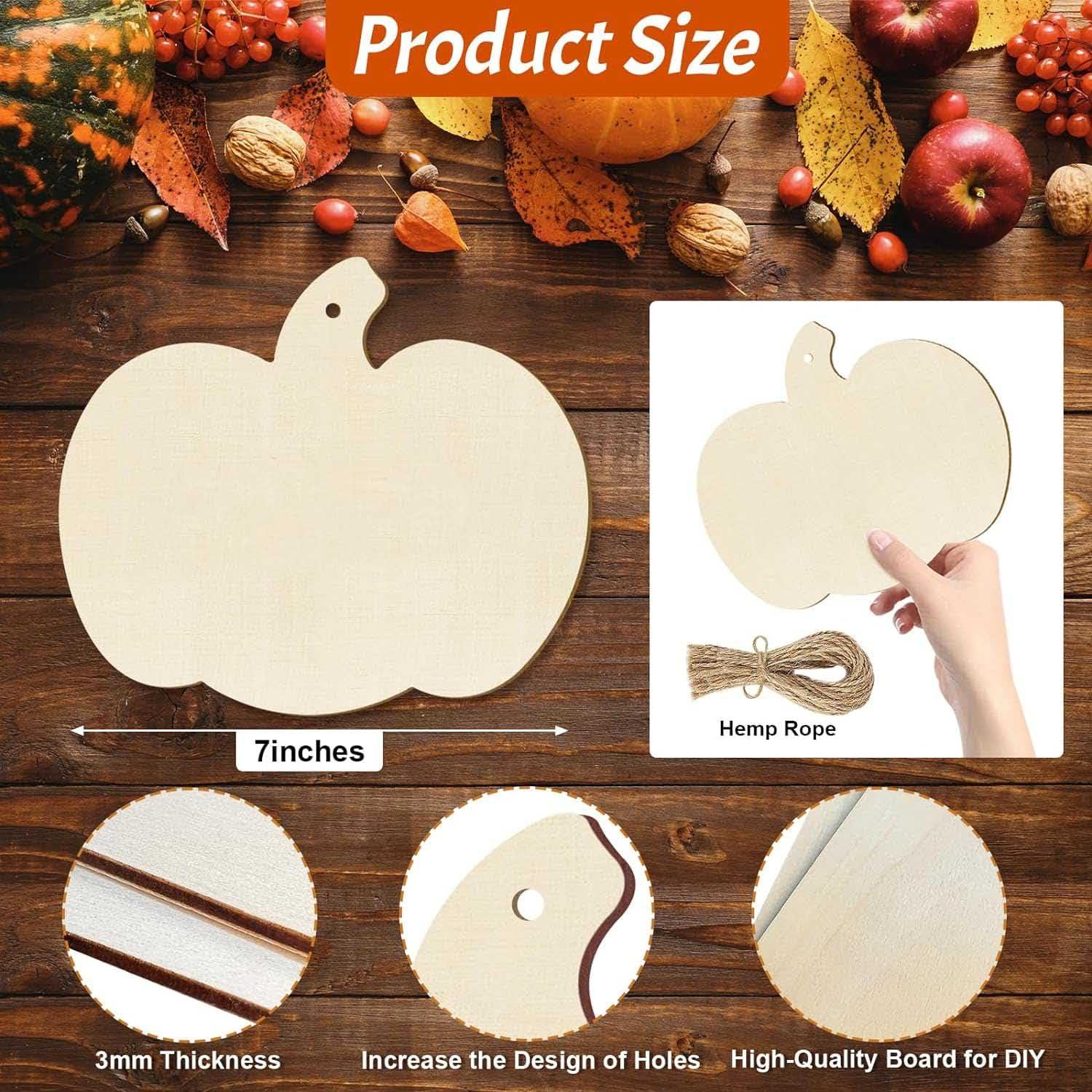 Curious Button 5 Pieces Unfinished Wooden Pumpkin2 Style Hanging Ornament for DIY Home Decoration, MDF Cutouts, Perfect Wooden Cutouts for Home Decor, Charming Wooden Hanging Ornaments (7x7IN) - Haoser