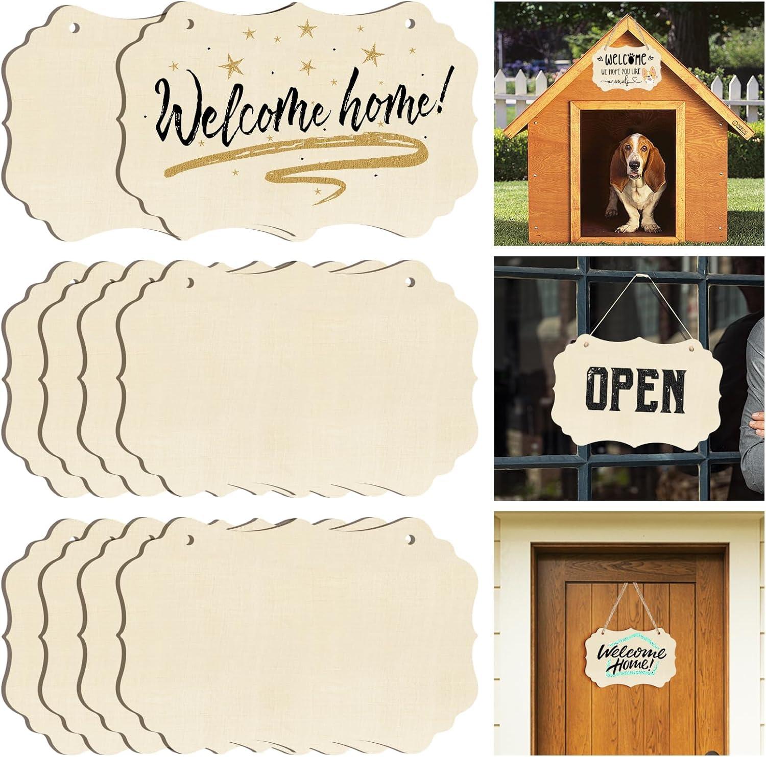 Curious Button 5 Pieces Unfinished Wooden Tags Style Hanging Ornament for DIY Home Decoration, MDF Cutouts, Perfect Wooden Cutouts for Home Decor, Charming Wooden Hanging Ornaments (8.5x5.6IN) - Haoser