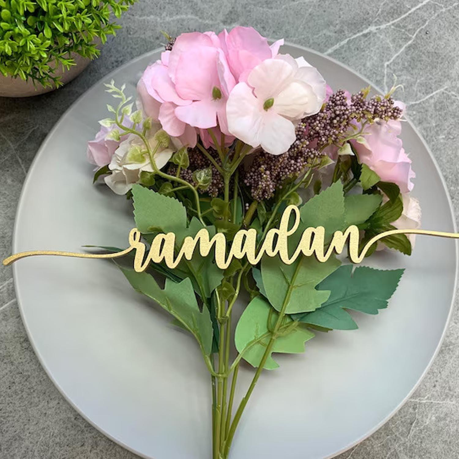 Haoser Wood Cutout Table Place Card Gather Wood Word Table Decorations, Blessings Place Cards Elegant Islamic Event Decor for Weddings, Parties, and Special Occasions - Haoser