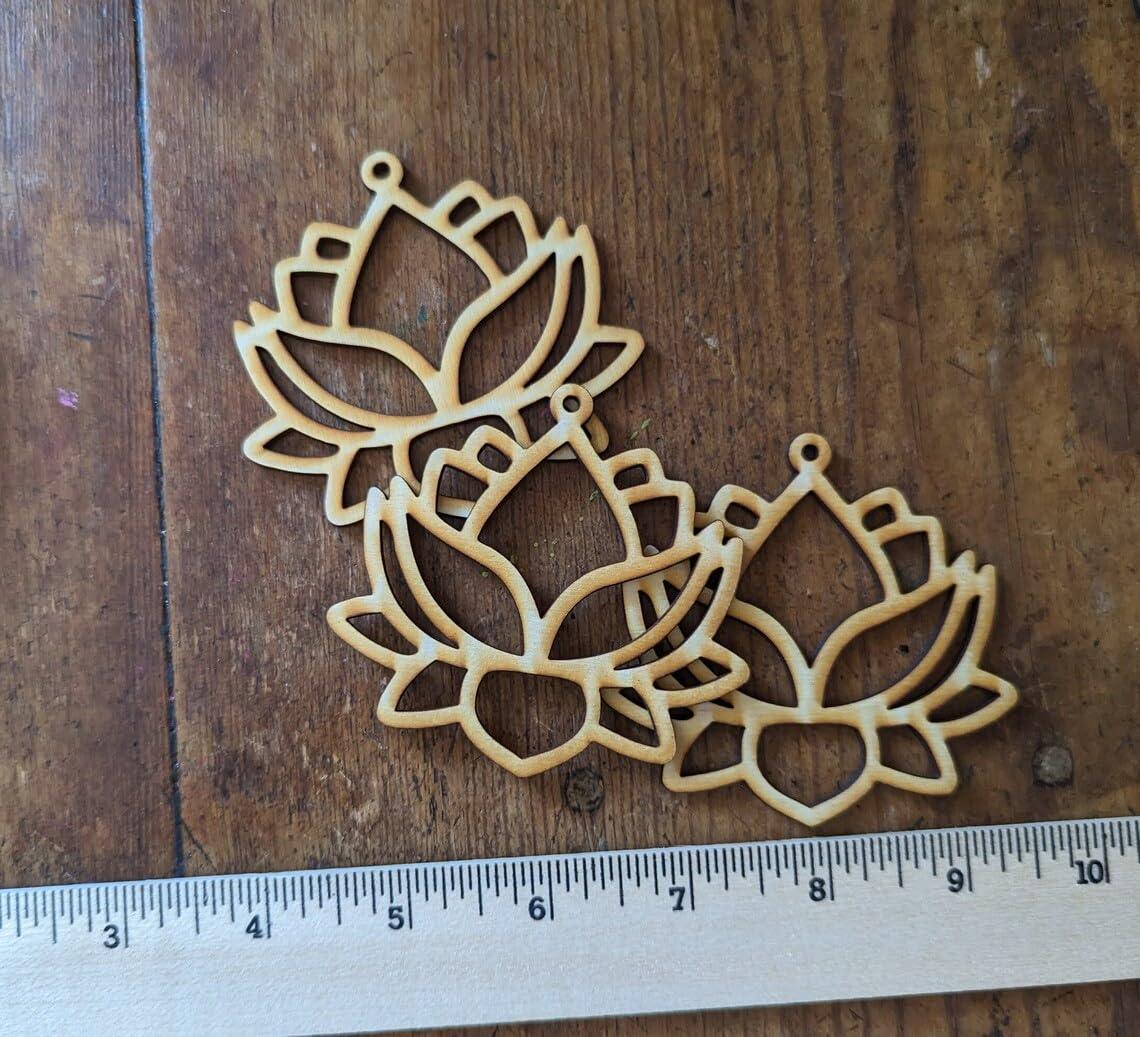 Haoser Pack of 10 Wooden Lotus Cutout for Festivel Decorations | MDF Wood Lotus Cutouts for Art and Craft, Festival Decoration, DIY Project, (Set of 10) (3X2 in) - Haoser