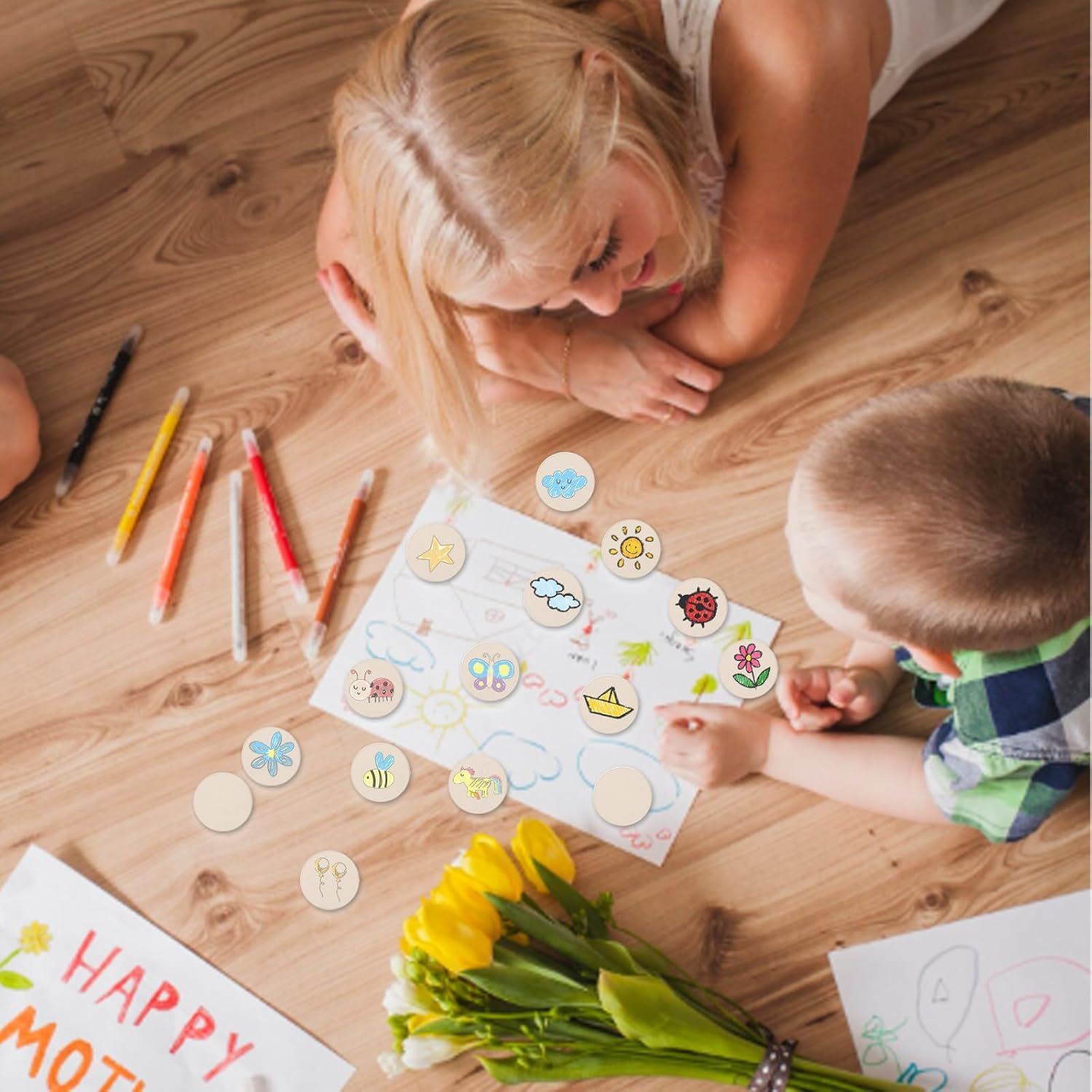 100 Pcs Round Wooden Discs, Unfinished Wood Slices for Crafts Small Wood Slices Blank Natural Wooden Cutout