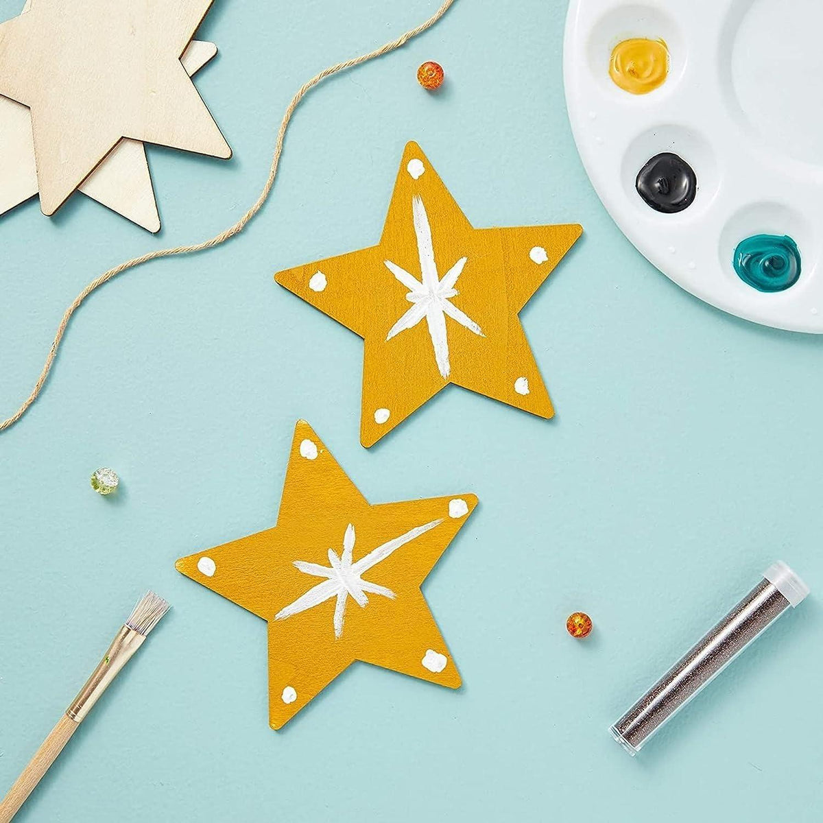 Haoser Star MDF Pine Wood 1 inch -2.5 mm Thick Wood Stars for Crafts, Unfinished Wooden Star Cutouts,Star Wood Slices Board for Resin Art, Mandala Art, Pyrography, Painting - Haoser