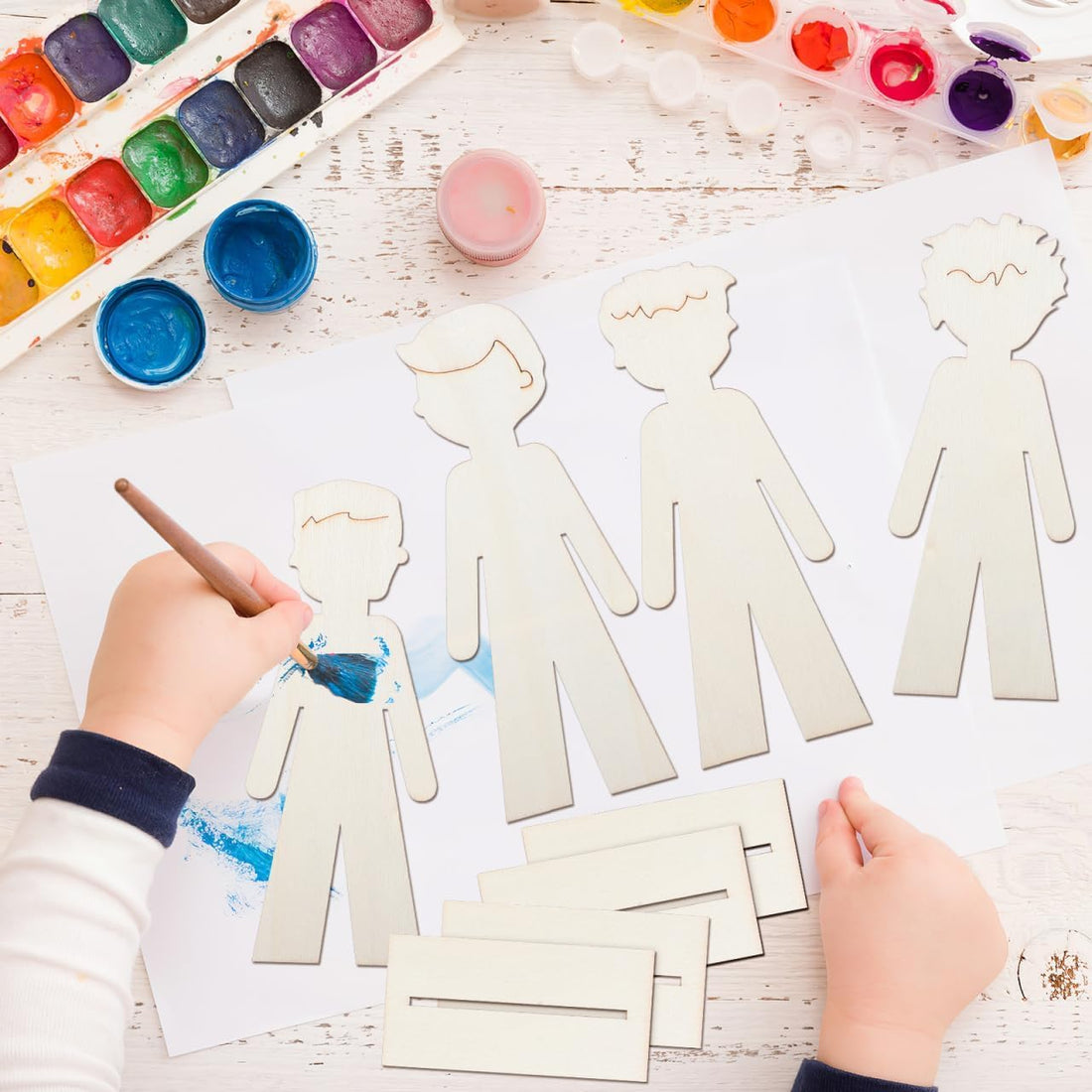 20 Pcs Wooden People Cutouts Unfinished People Centerpieces Boy Girl Slices Graffiti Painting