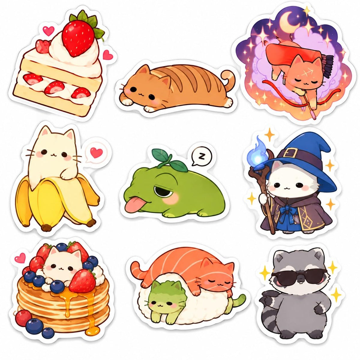 Haoser Haoser Random Mini Stickers Pack of 10 | Cute Tiny Paper Stickers with Glossy Finish | Cute Cat & Animal Stickers | Small Decorative Stickers for Scrapbooking, Diary, Laptop & DIY Crafts