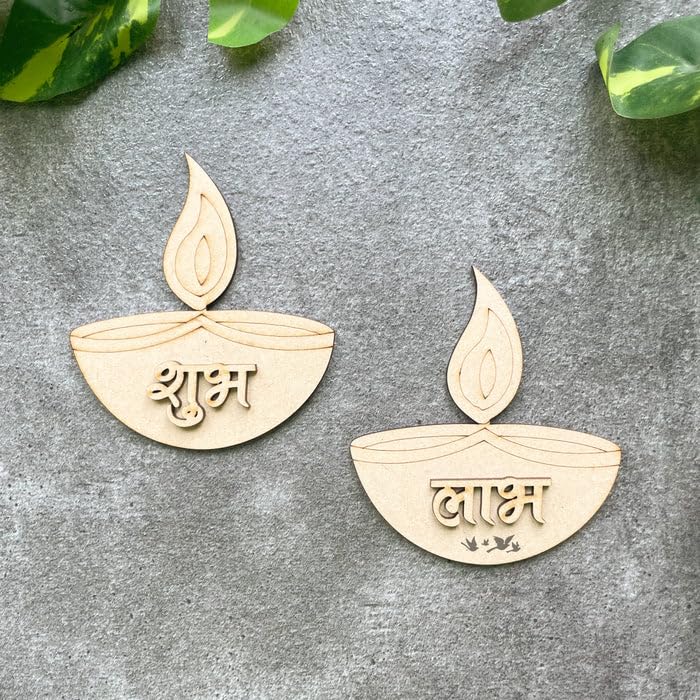 6 Pairs Wooden MDF Shubh Labh 3.5x3.5 Inch – Divine Mandala Design