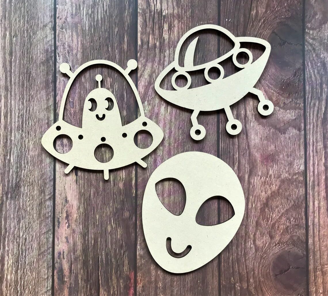 11 Pcs Wooden Space Planet Solar System Craft Shapes – Astronaut, Alien, Planets, Rocket, Meteorite (3.93 Inch)