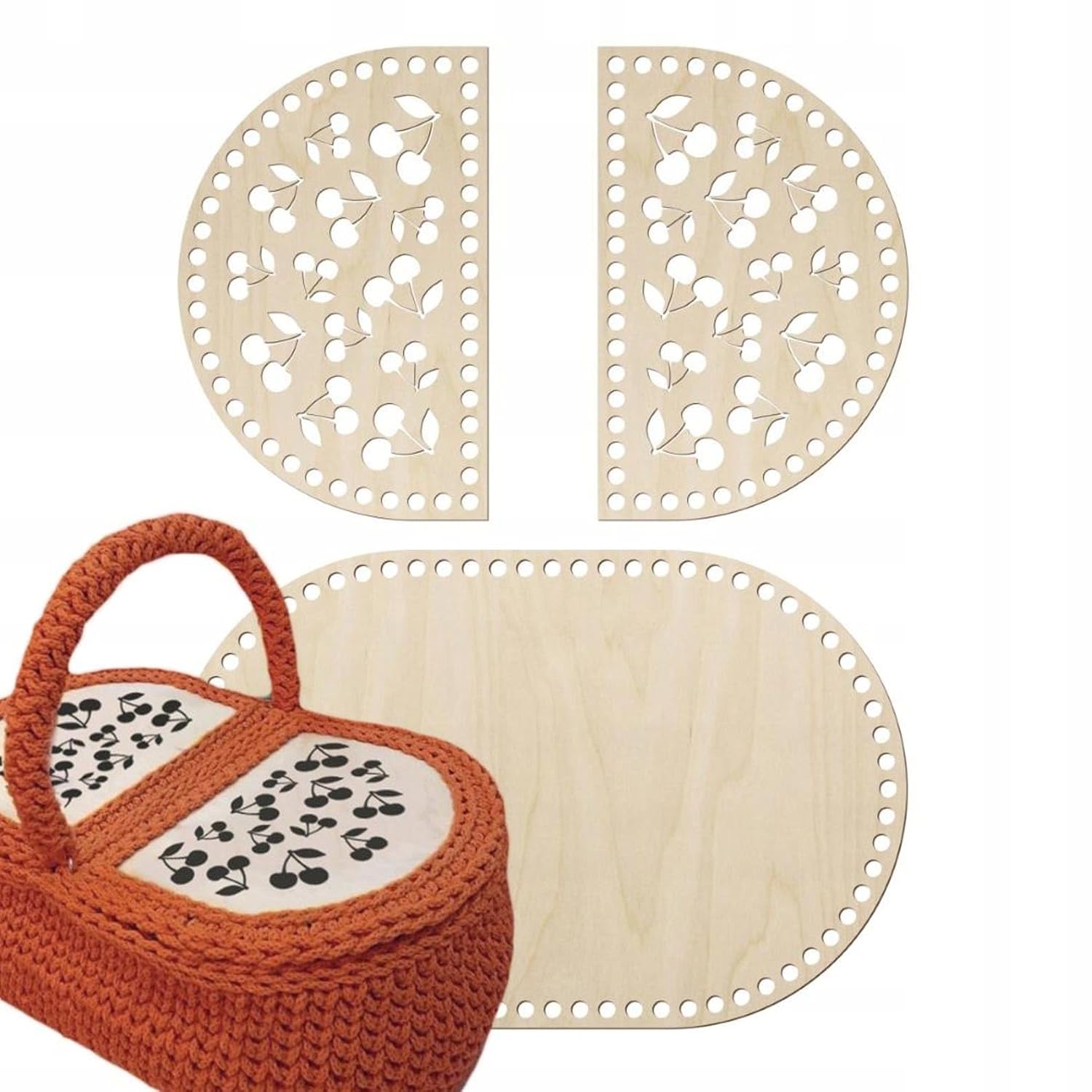Pack of 3 Wooden Basket Base & Lid Set for Crochet DIY Crafts | Picnic Basket Base Kit