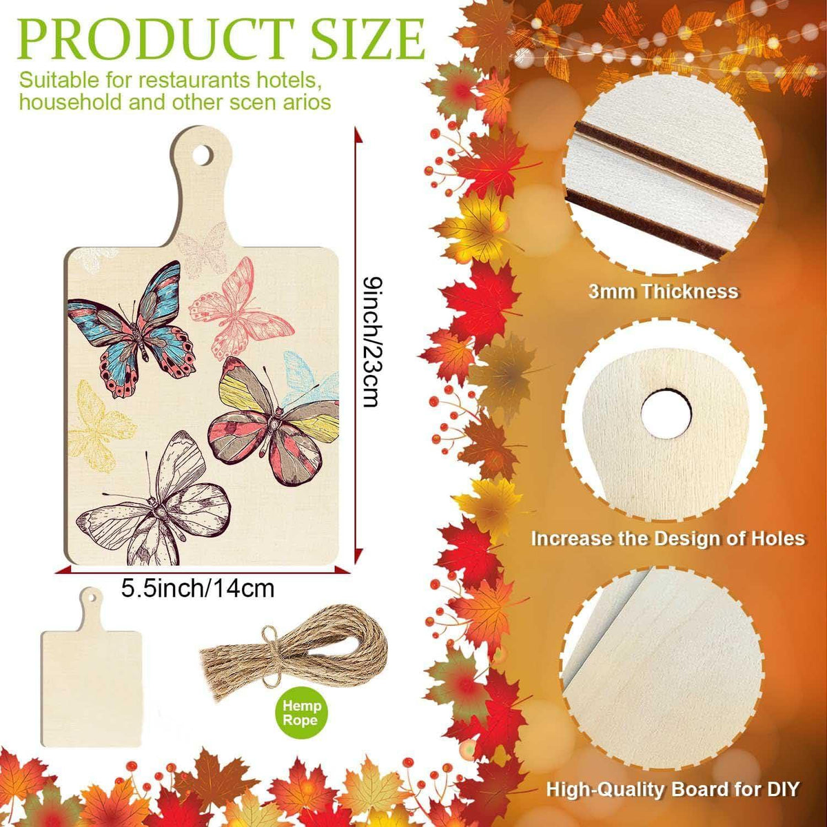 Curious Button 5 Pieces Unfinished Wooden Square Style Hanging Ornament for DIY Home Decoration, MDF Cutouts, Perfect Wooden Cutouts for Home Decor, Charming Wooden Hanging Ornaments (9x5.5IN) - Haoser