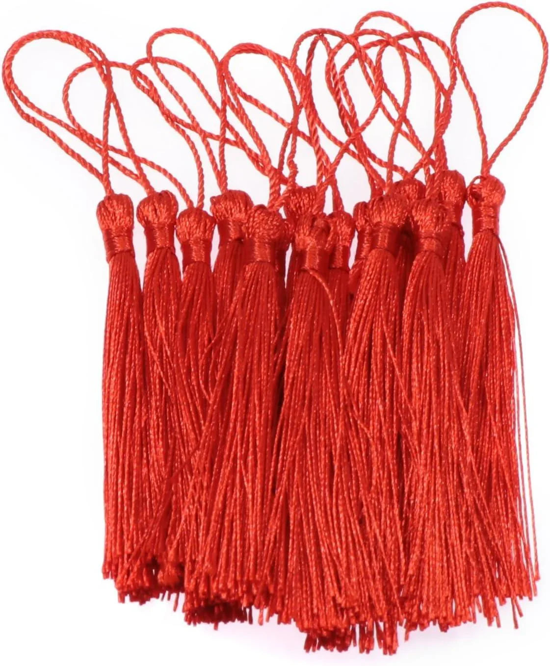Haoser Silky Handmade Soft Flossy Bookmark Tassels with Cord Loop for Keychain Earring Jewelry Making, Souvenir, Graduation, Clothing Sewing, Gift Tag DIY Craft Projects, 20PCS (Red) - Haoser