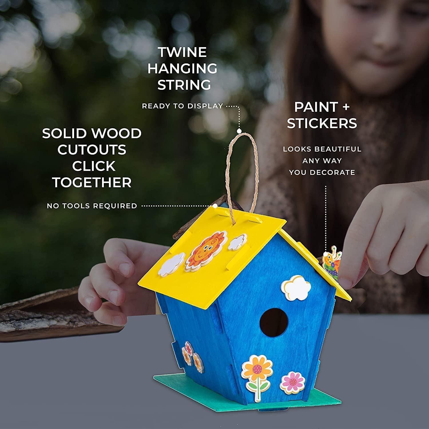 Haoser DIY Wooden Birdhouses - Creative Arts and Crafts Set for Kids and Adults - Unfinished Wood Birdhouse Kits with Paint kit, Brushes- Build Your Own Bird Houses-Pack of 2 - Haoser