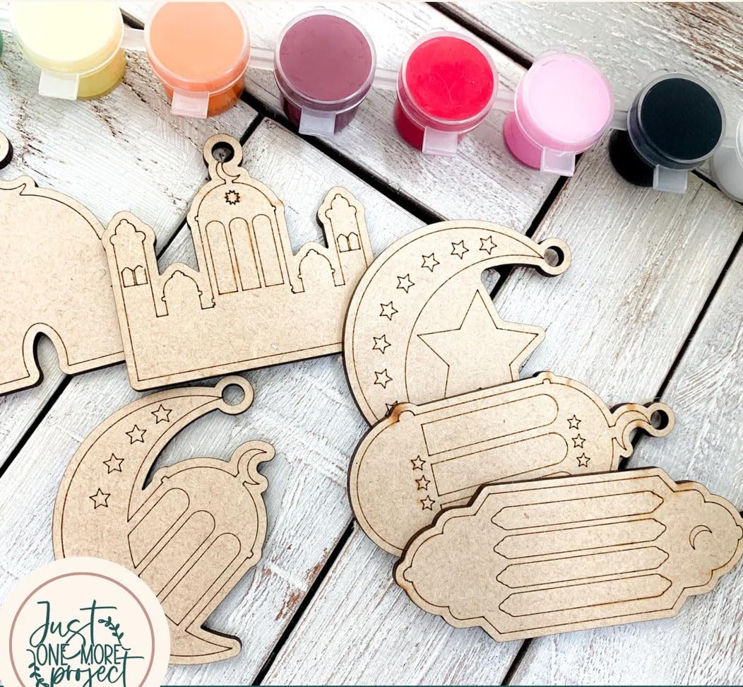 Haoser Islamic Gift for Kids |Wooden Eid & Ramadan DIY Paint Kits with Holes| Ramadan Decorations for Home| Perfect Islamic Festival Ornament|Eid Decorations Home Decor & Gifts for Family