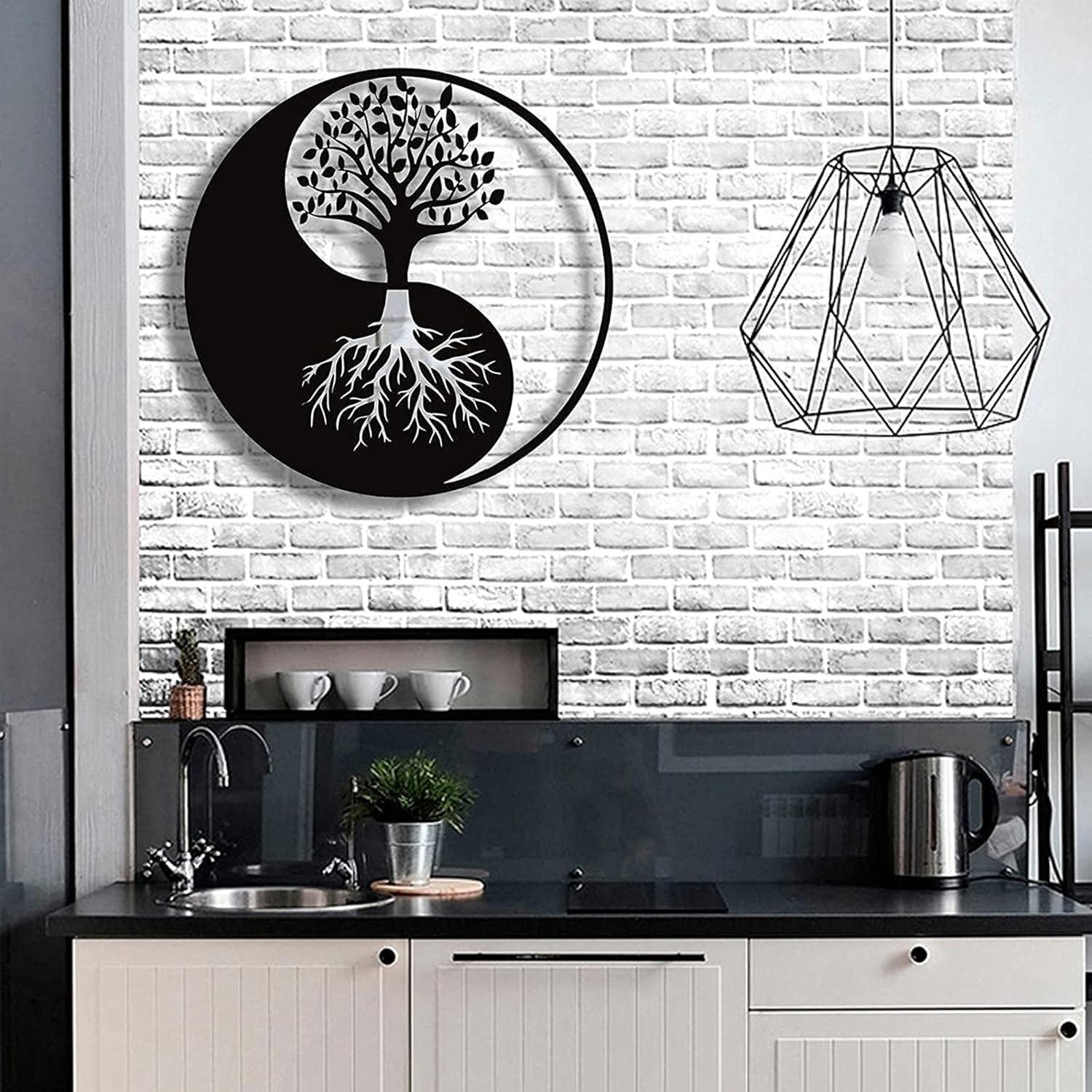 Curious Button Wall Hanging Art Beautiful Design Wooden Wall Tree of Life Art Shape Decor for Living Room, Bedroom, Hallway Decor Kitchen Wall Ornament (28cm) - Haoser