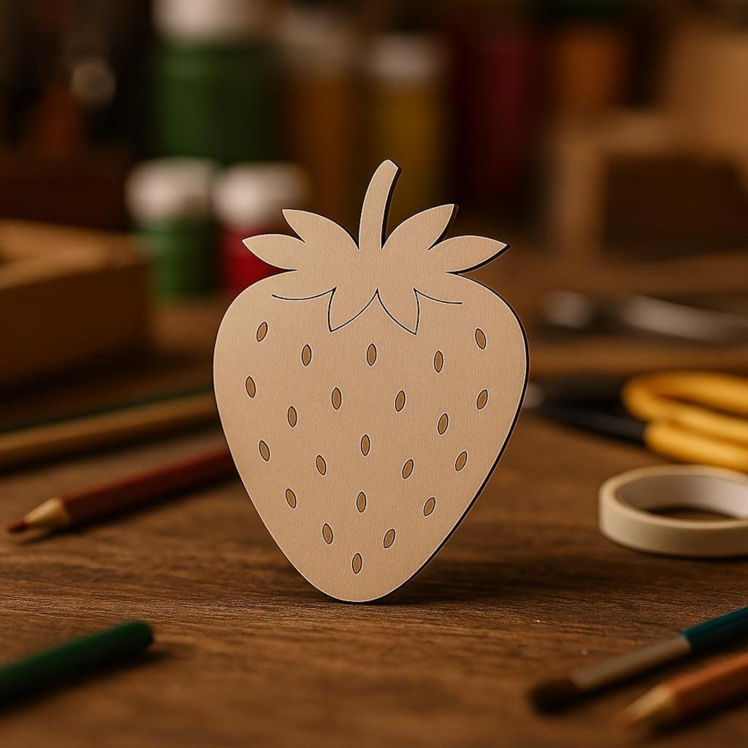 10 Pcs Strawberry Wooden Craft Blanks | 4 Inch MDF Strawberry Cutouts | DIY Fruit Craft Shapes for Painting