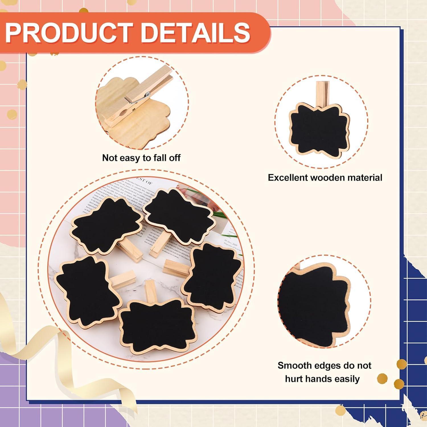 Haoser 12 Mini Retangle Chalkboard Blackboard with Wooden Clip Message Board Signs and Labels Clips - Haoser