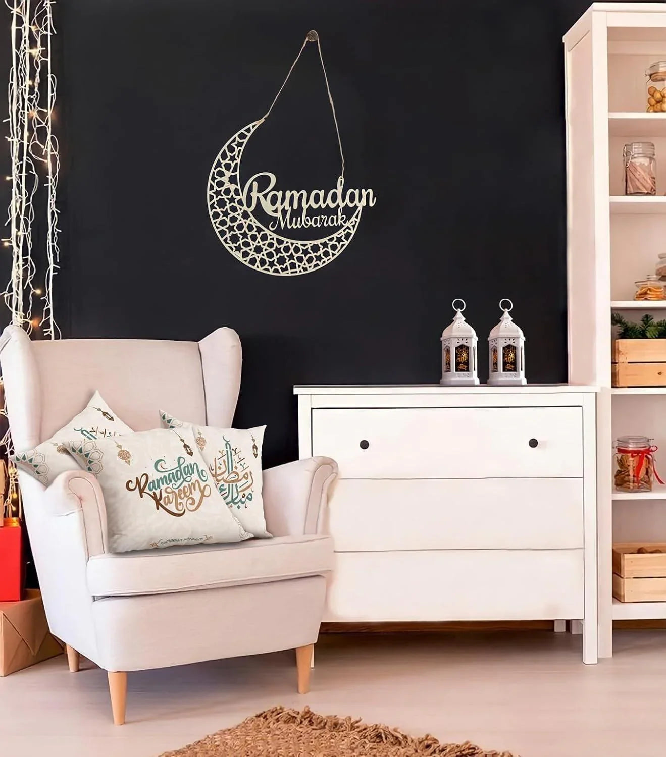 Curious Button Ramadan Wreath - Ramadan Decorations for Home 2024 - Ramadan Mubarak Sign (12 inches) - Ramadan Decorations for Home - Ramadan Decor - Ramadan Gifts -Ramadan Sign - Haoser