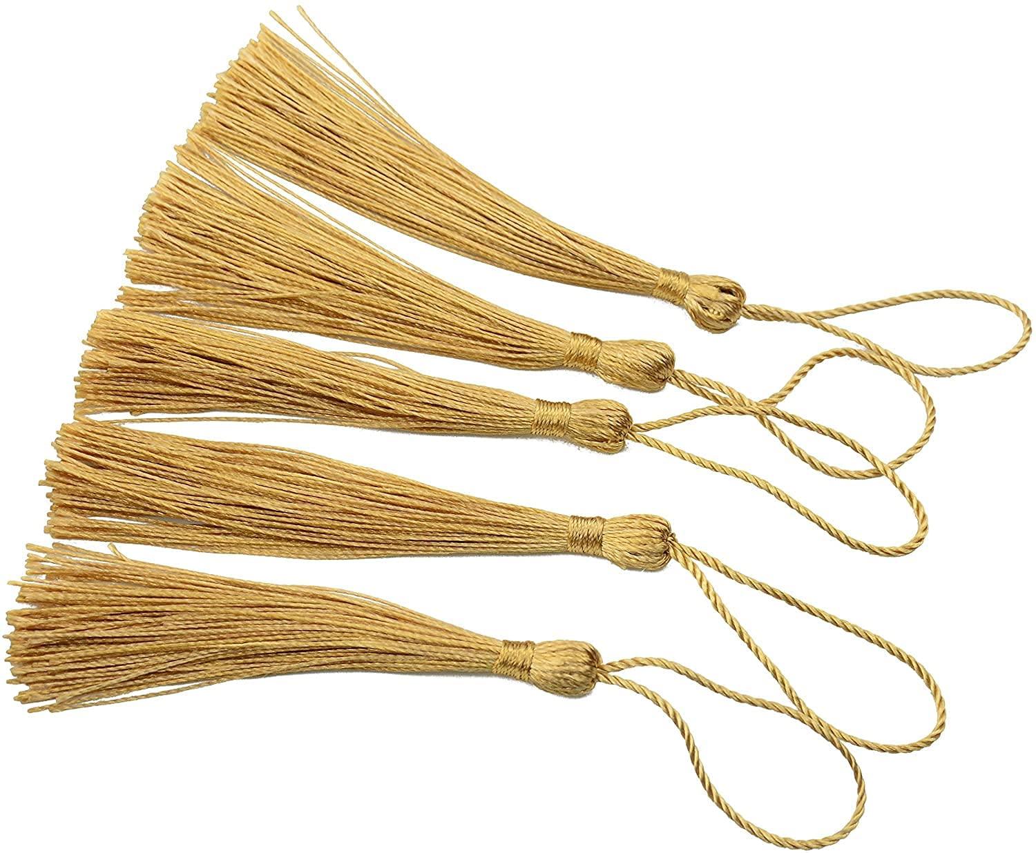 Haoser Golden 50 Psc 13cm/5 Inch Silky Floss Craft Tassels, Handmade Tassel with Loop for Jewelry Making Souvenir, Bookmarks, DIY Craft Accessory - Haoser