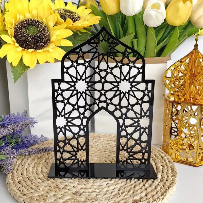 Wooden Islamic Tabletop Decor | Black & White Eid Mubarak Ornament | Ramadan Muharram Islamic Desktop Decoration