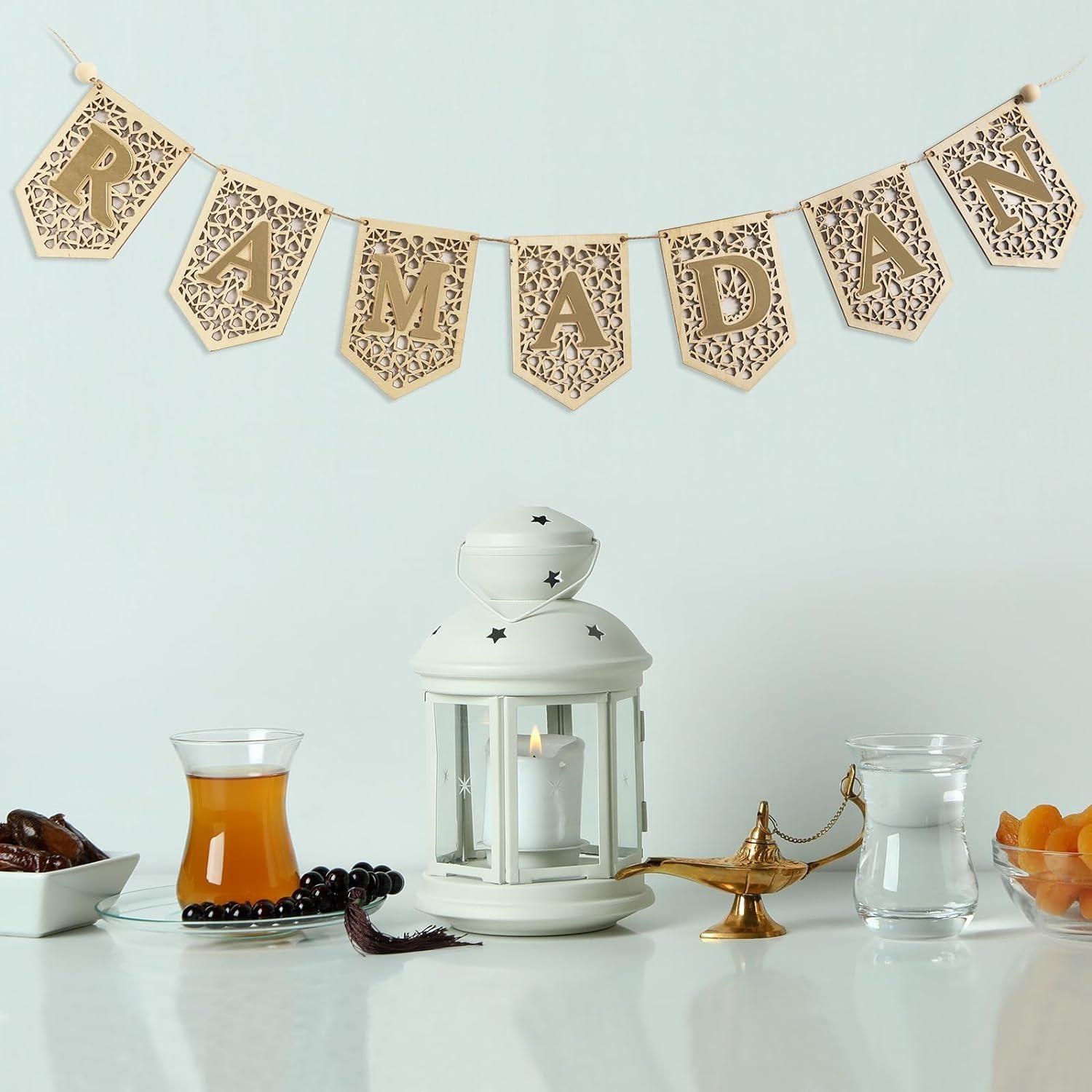 Haoser Ramadan Banner Decorations for Home 2024 Eid Mubarak Wooden Sign Ramadan/Eid Banner, Islamic Decor, Eid Mubark Decorations for Home,Islamic Muslim Mosque Door Fireplace Decor Ramadan Gifts - Haoser