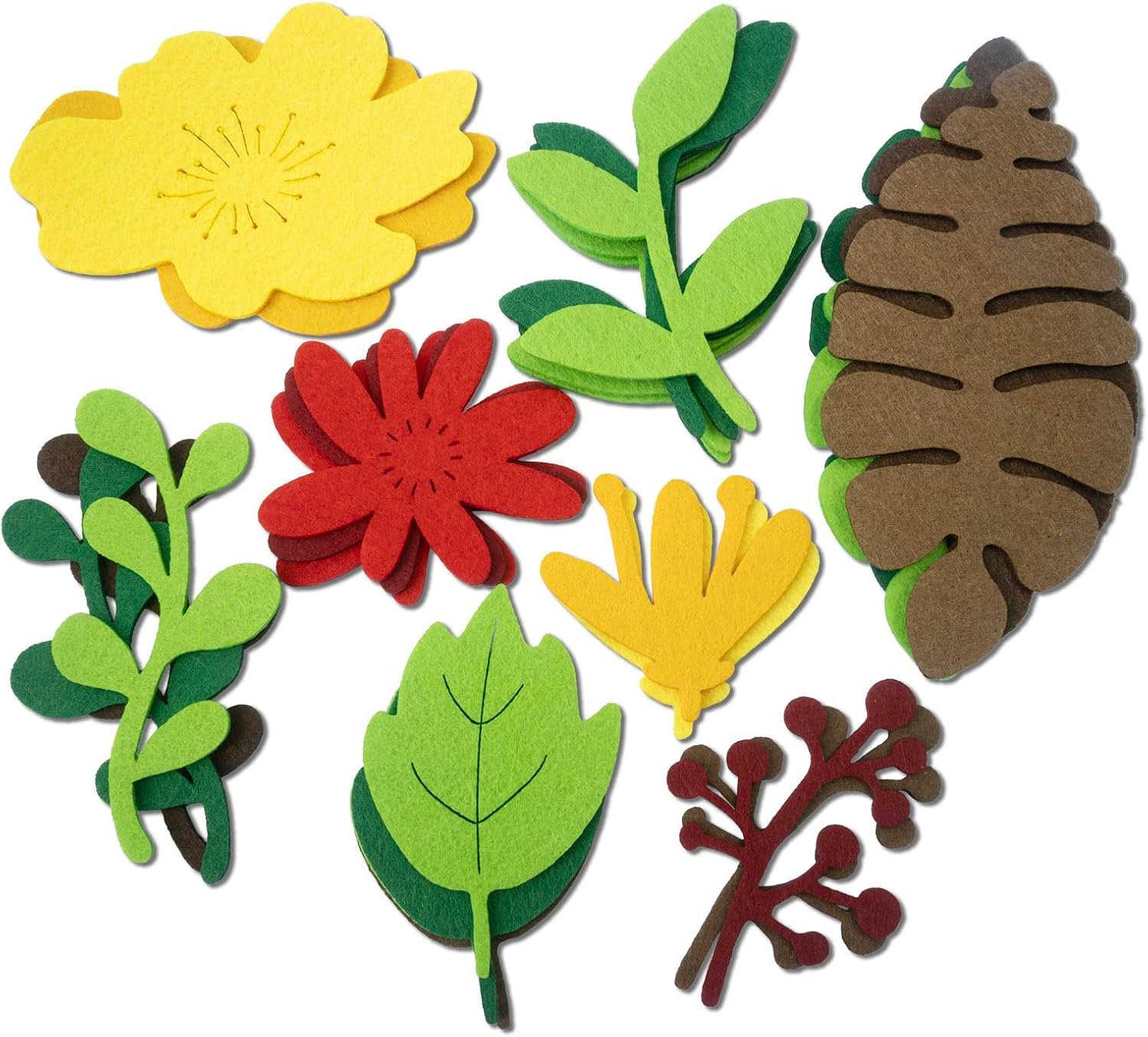 26 Pcs Felt Leaves and Flower Cutouts – Assorted Floral Felt Shapes for Crafts