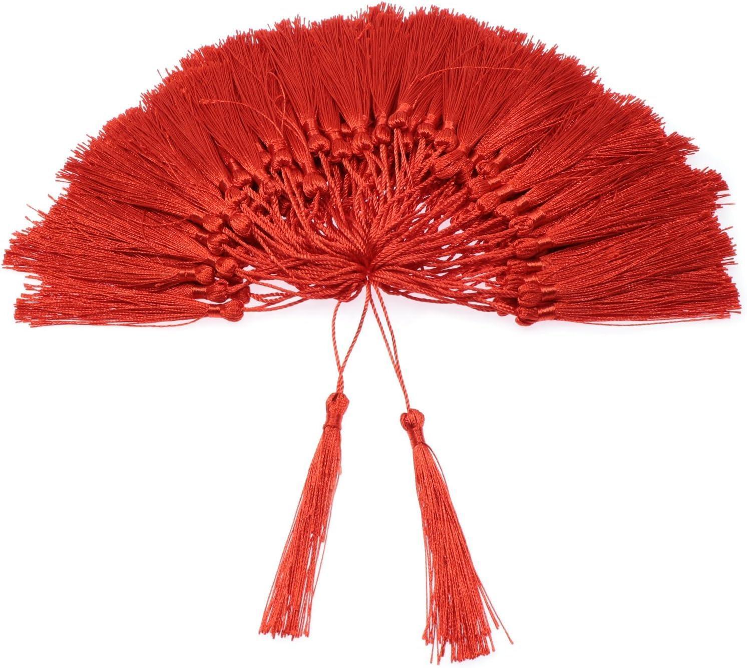 Haoser Silky Handmade Soft Flossy Bookmark Tassels with Cord Loop for Keychain Earring Jewelry Making, Souvenir, Graduation, Clothing Sewing, Gift Tag DIY Craft Projects, 20PCS (Red) - Haoser