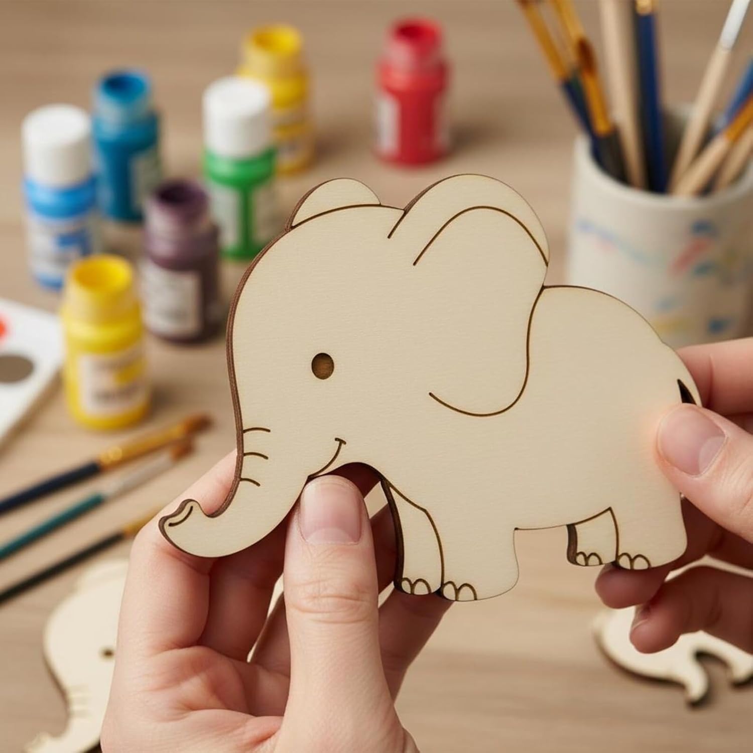 Set of 5 Wooden Elephant Cutouts | 4 Inch Unfinished Wood Animal Shapes | DIY Painting Craft for Kids