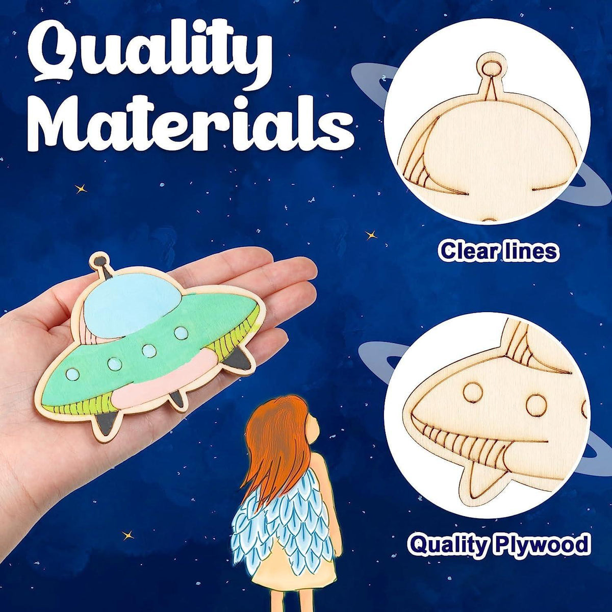 Haoser Set 18 Unfinished Wooden Cutouts Wooden Paint Crafts for Decoration Kids DIY Craft Art Project, MDF Cutouts for Art and Craft,(2 Pcs in Each Shape) (4.9x2.8 Inch) Pack of 2 - Haoser