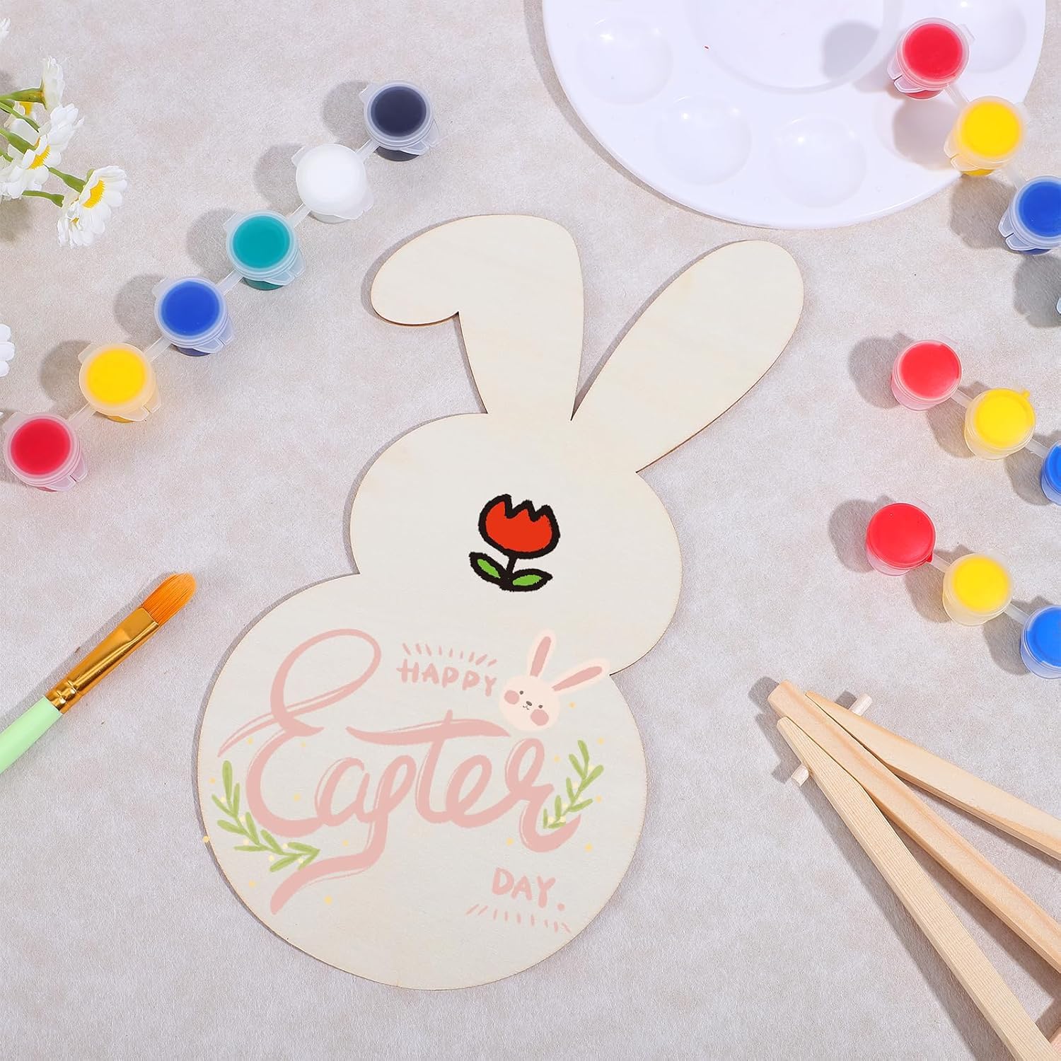 4 Pcs Wooden Bunny Cutouts 9.5x5.1 Inch | Unfinished Easter Rabbit Wood Shapes for DIY Painting