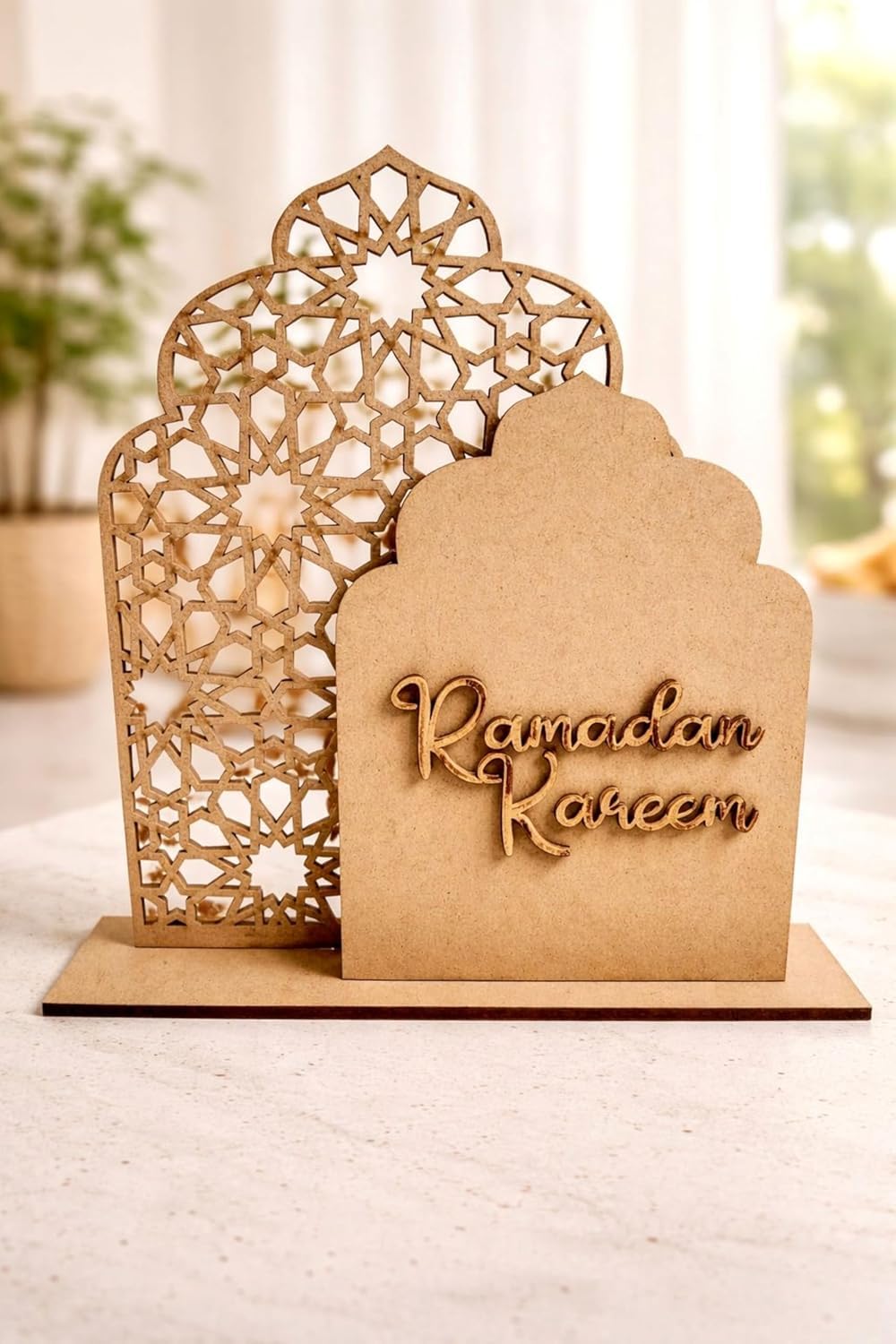 Wooden Ramadan Table Decor Mosque Theme | Islamic Eid Mubarak Wooden Tabletop Decoration