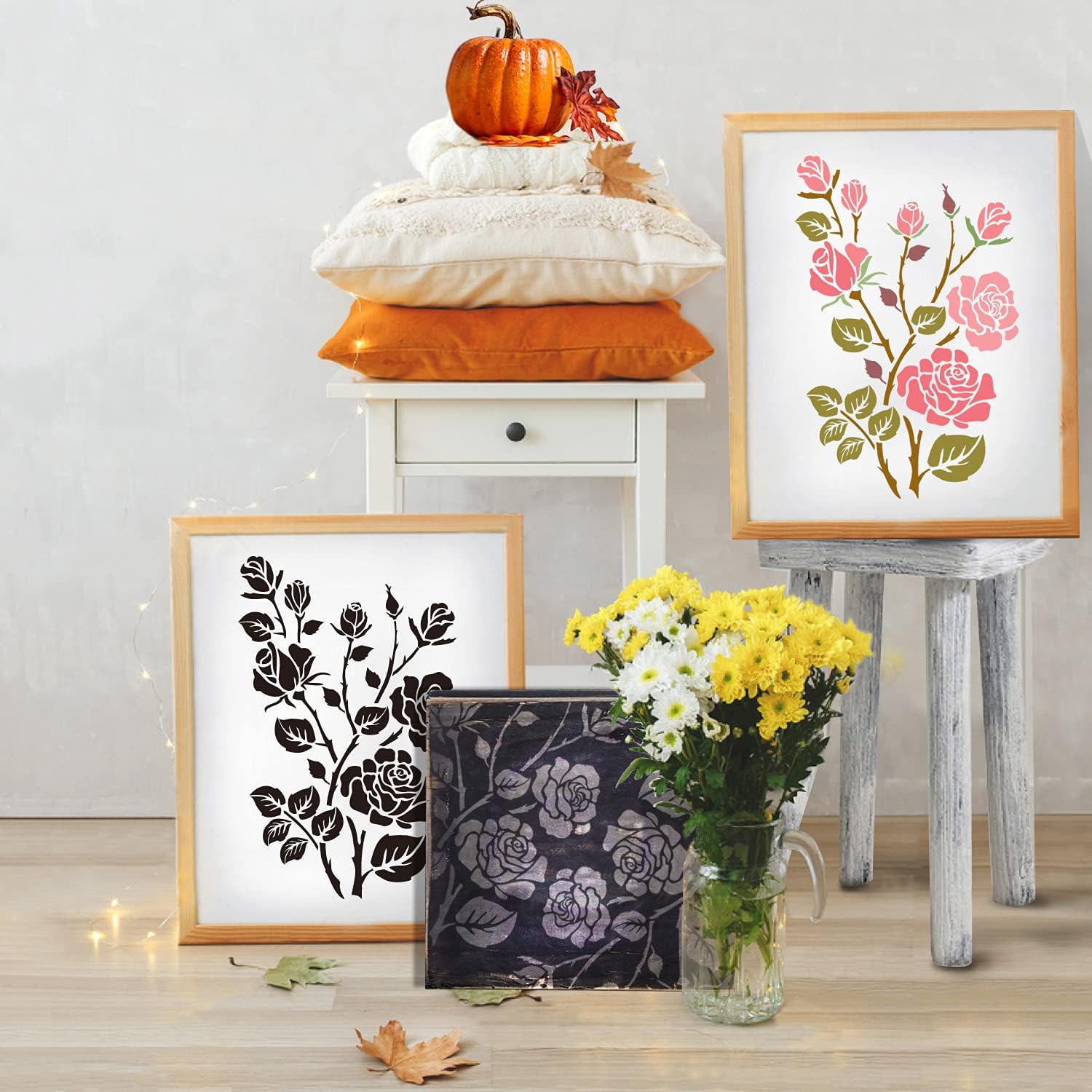 Rose Flower Plastic Stencil for Painting on Wood, Wall, Tile, Fabric & Canvas | 12x16 Inch Reusable Stencil for DIY Craft, Art Projects & Home Decor – Rose Style