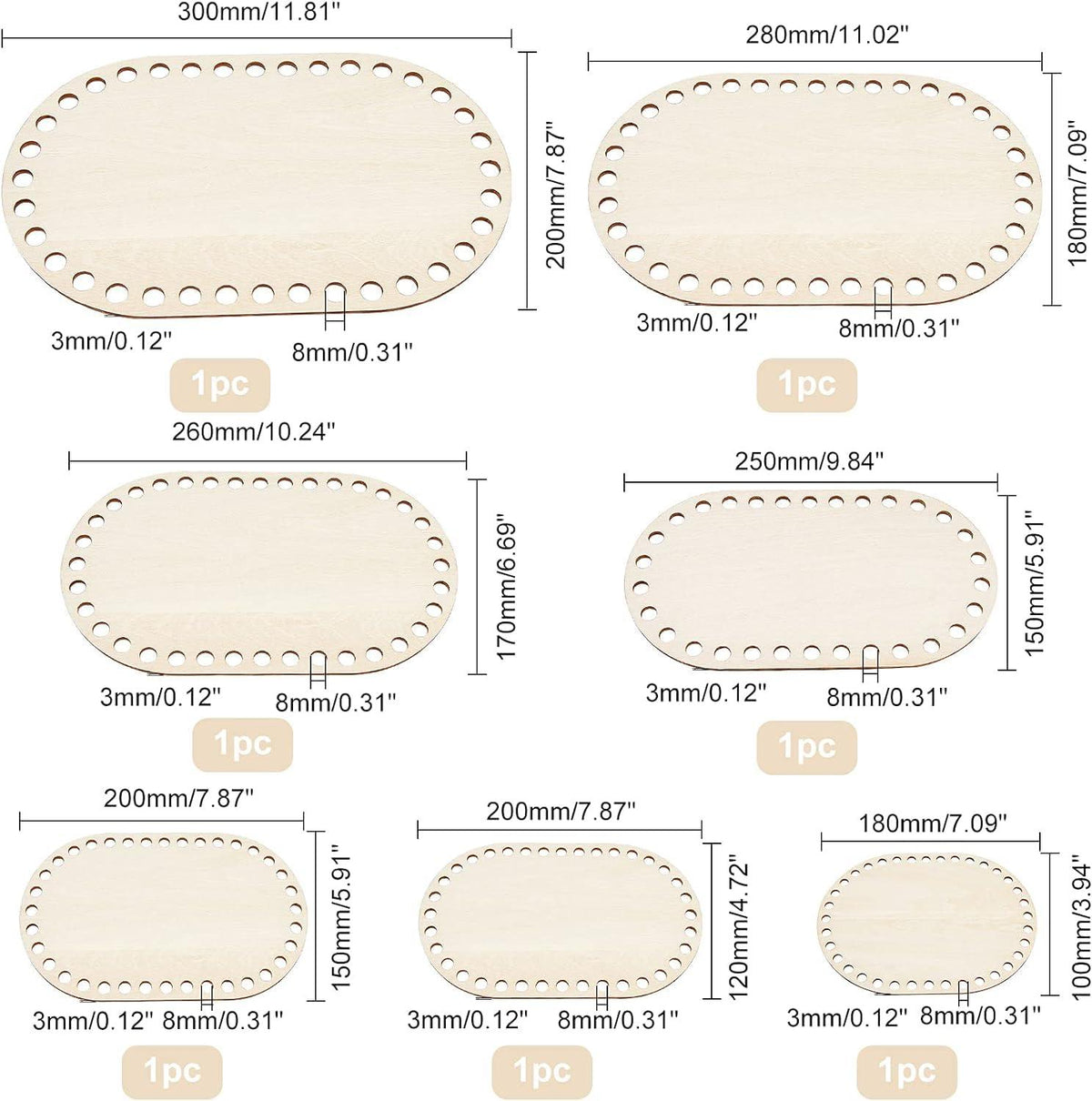 Haoser 2 Sizes Natural Wooden Basket Bottom, 7.8 5.9 Inch Circle Blank Crochet Basket Wood Base for DIY Basket Weaving Supplies Craft Making Home Decoration, Crochet Basket Wood Base. - Haoser