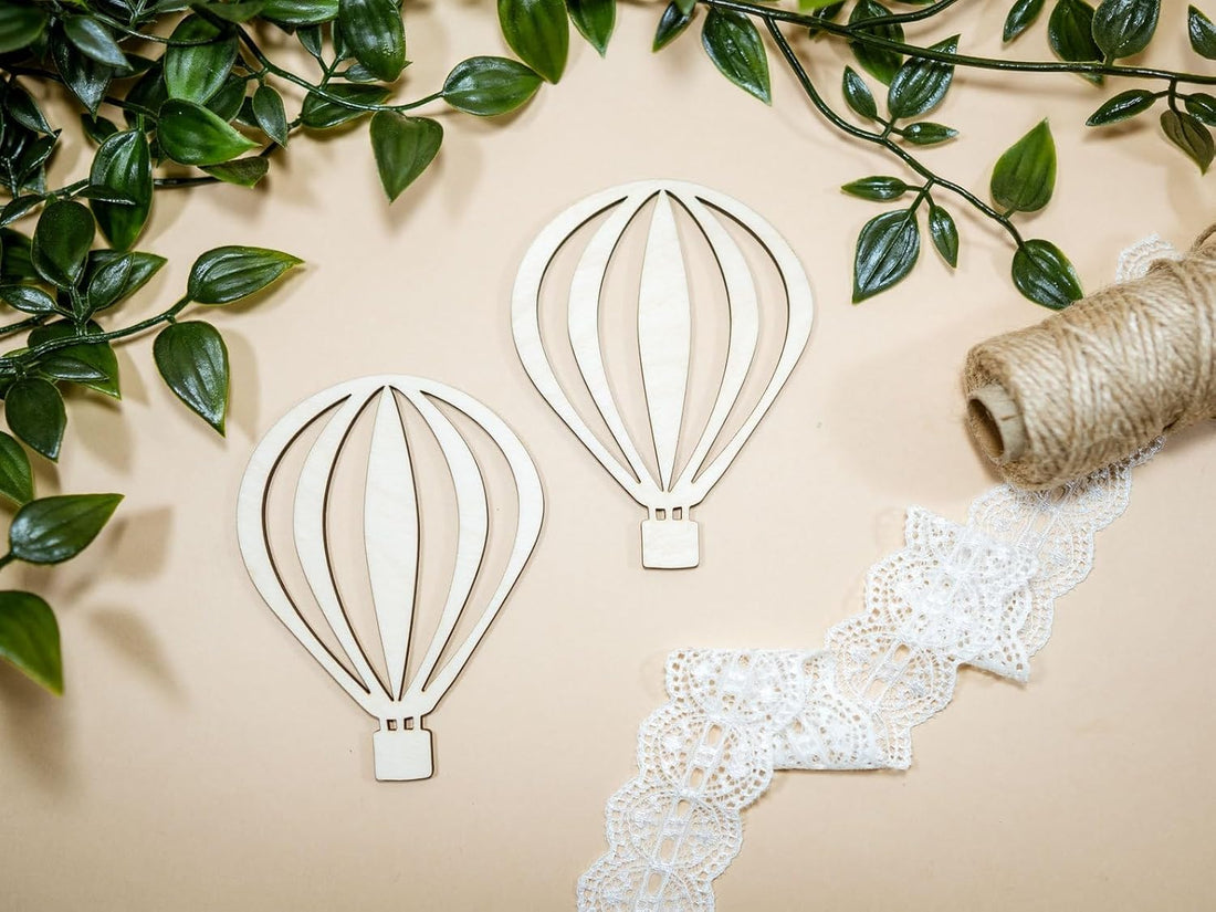 2 Pcs Wooden Hot Air Balloon Cutouts for DIY Craft | Unfinished Balloon Shape for Painting
