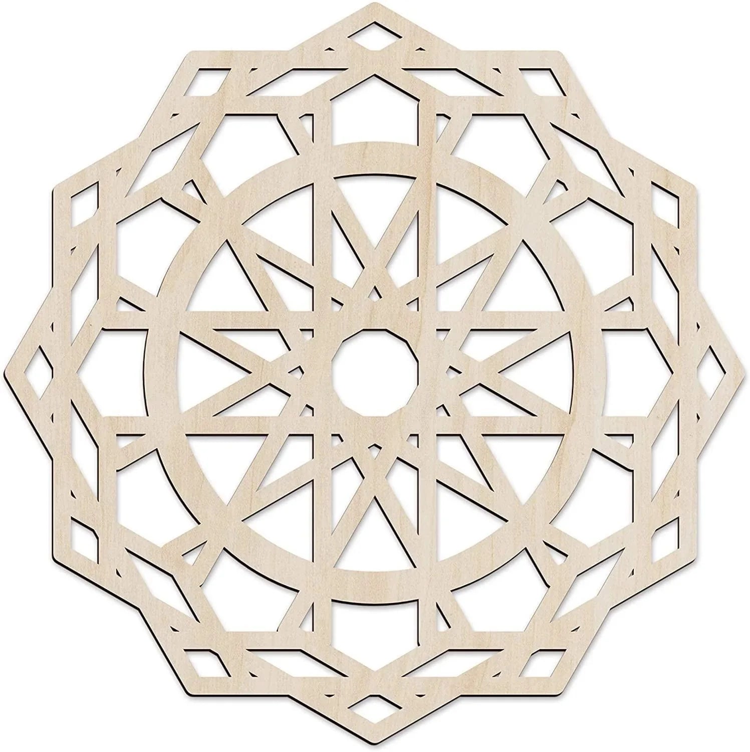 Haoser Mandala Wooden Wall Art, Traditional Star Ornament Polygonal Details, Birch Wood Plywood Rustic Wall Art Accent for Hallway Bedroom Living Room Cafes and Offices (Mandala Design-14_30CM) - Haoser