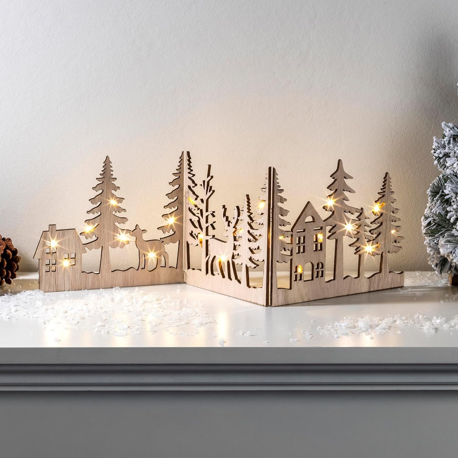 3 Pcs Wooden Christmas Village Set Decoration | Christmas Table Decor | Wooden Village House for Decoration