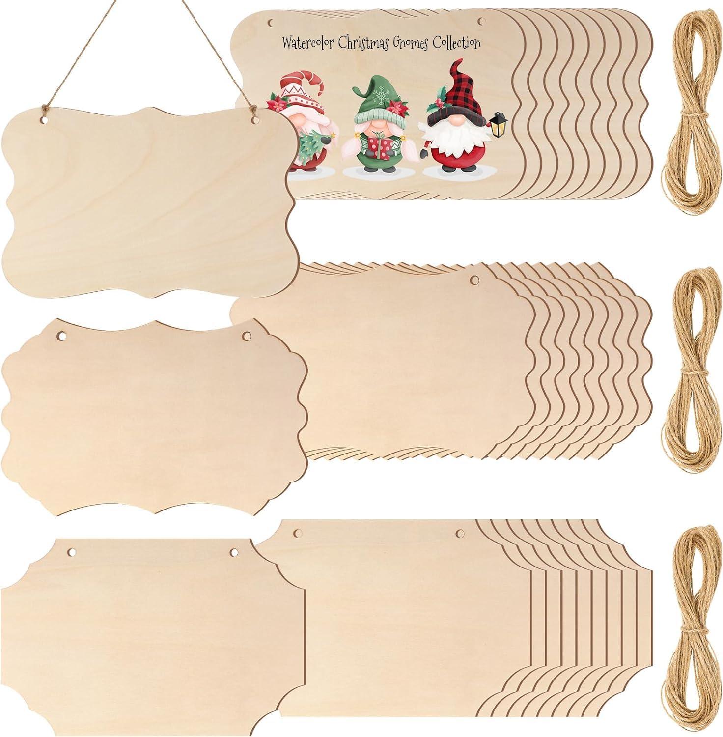 Haoser 15 Pcs Unfinished Wood Sign Blank Wood Blanks Wooden Plaque for Craft Oval Hanging Wood Sign 9 x 6 in Rectangle Shaped Wood Plaque Wood Ornaments Wood Slices for DIY Painting Writing Decoration - Haoser