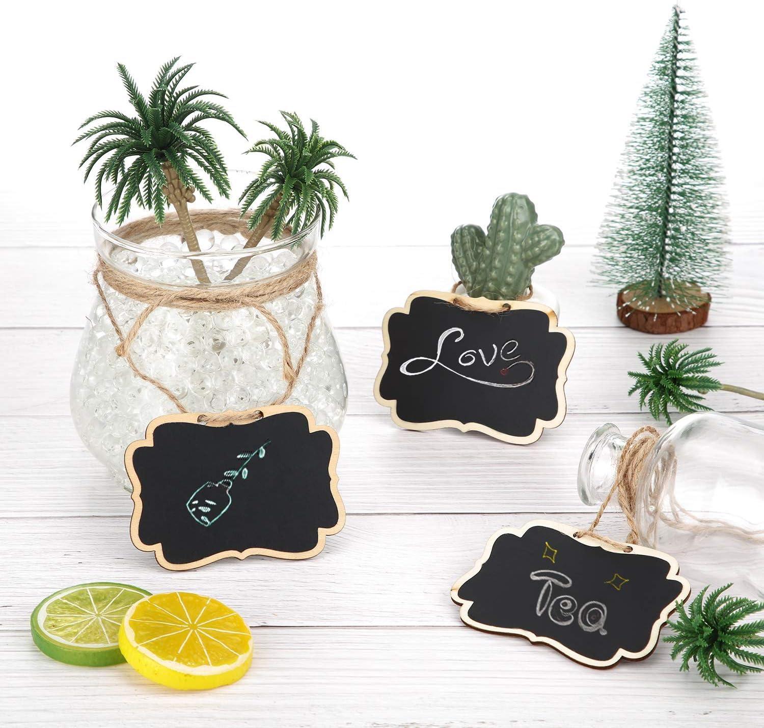 Haoser Chalkboard Tags with Jute Twine, Mini Erasable Chalkboards with Hanging String, Wooden Mini Chalkboard Signs, Hanging Chalkboard Labels, Price Tags, Message Tags - Haoser