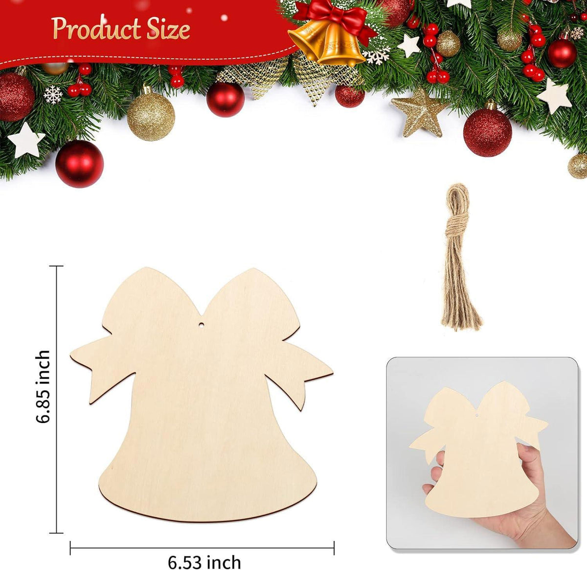 Curious Button 5 Pieces Unfinished Wooden 2Bell Style Hanging Ornament for DIY Home Decoration, MDF Cutouts, Perfect Wooden Cutouts for Home Decor, Charming Wooden Hanging Ornaments (6.85X6.53IN) - Haoser