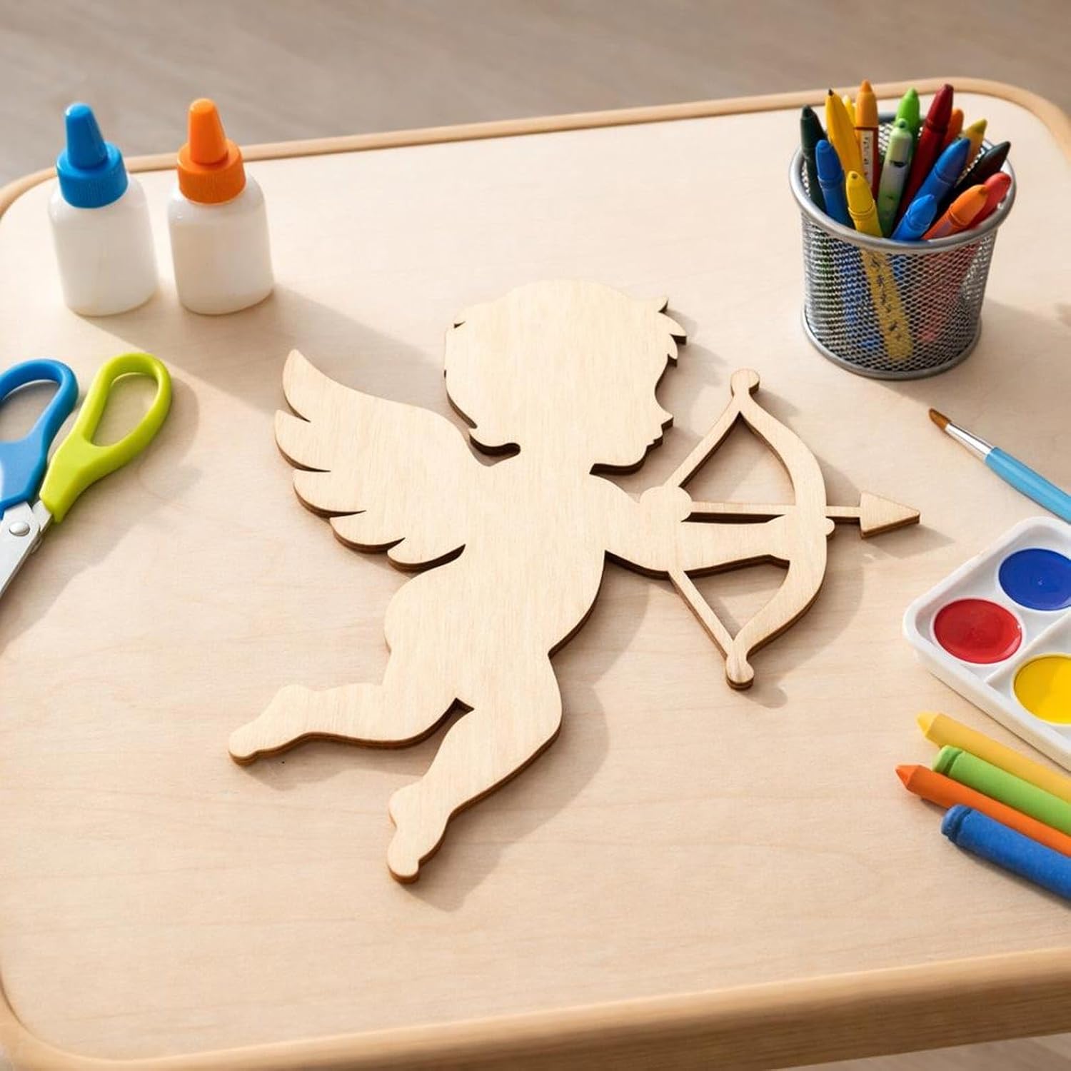 5 Pcs Cupid Angel Wooden Cutouts for DIY Craft | Unfinished Cupid Archer Shape