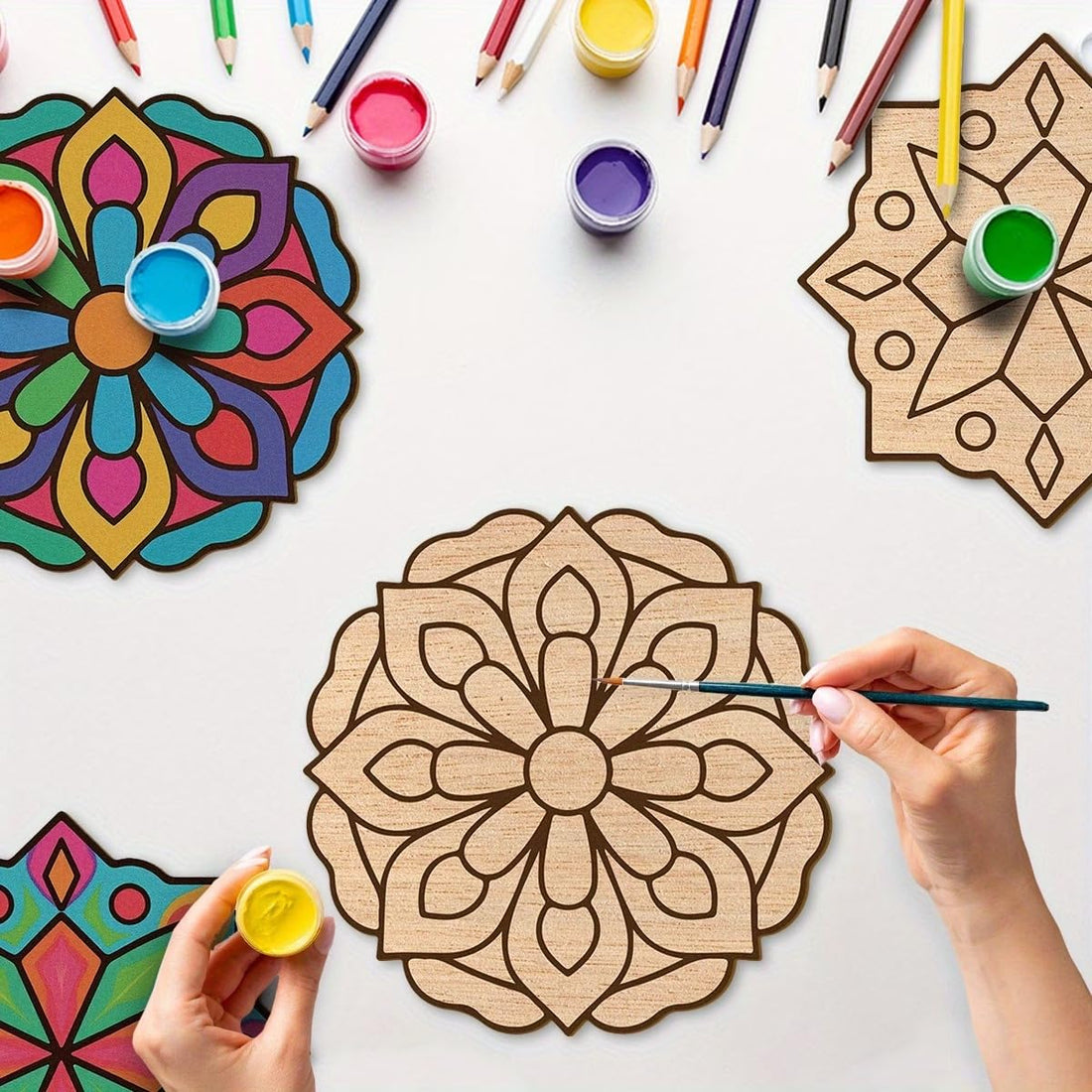 Set of 8 Mandala MDF Wooden Painting Kit | Pre-Marked Mandala Art Boards