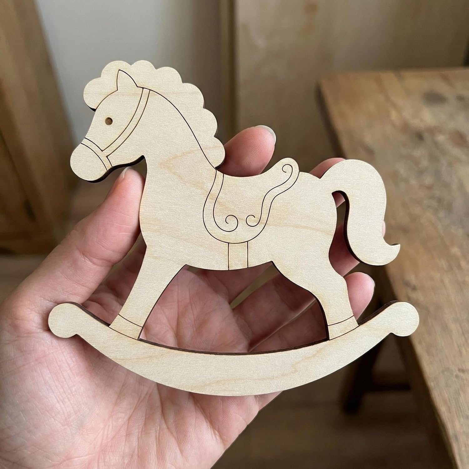 Set of 4 Wooden Rocking Horse Craft Blanks | 6 Inch Birch Plywood Cutouts